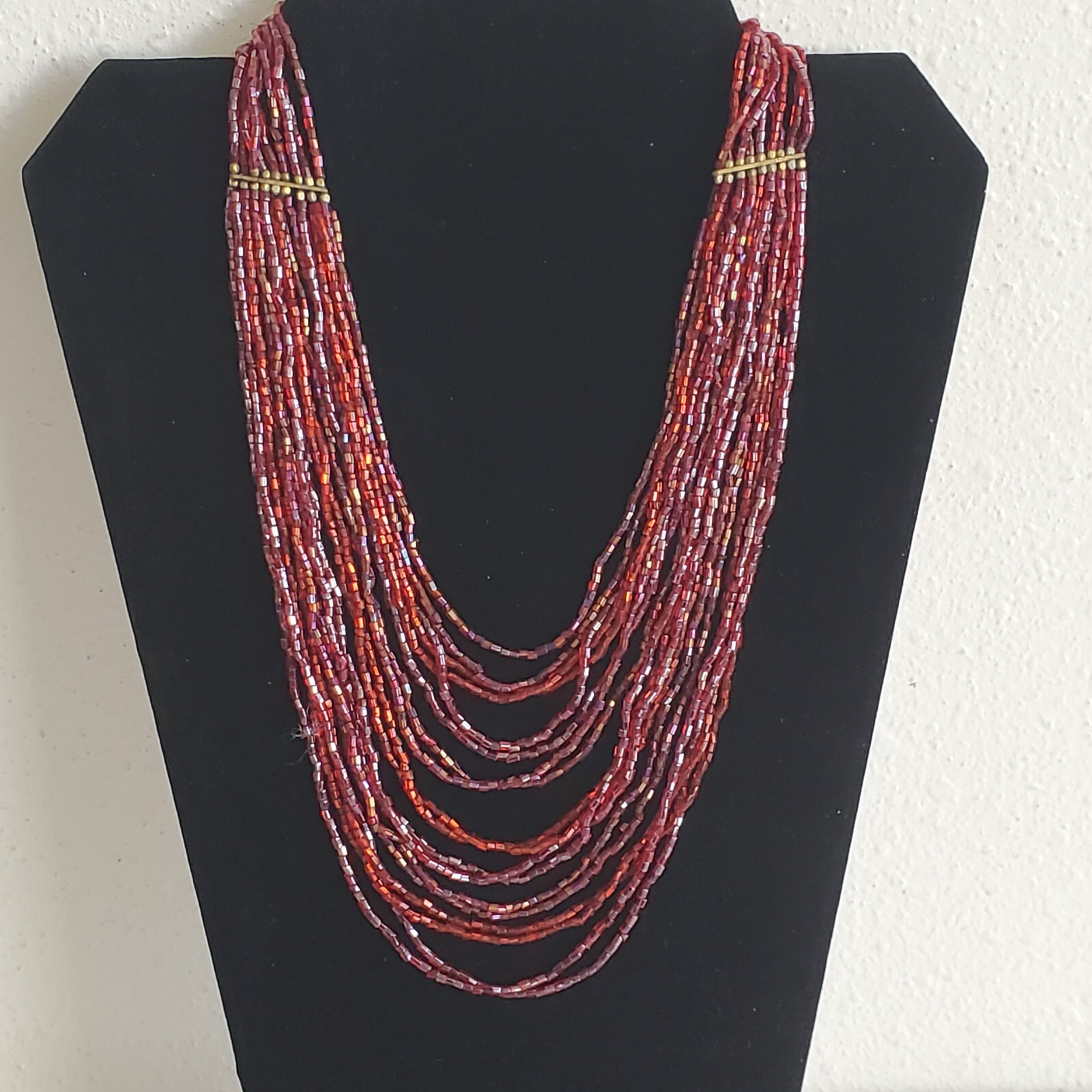 NEW 16 Strand Iridescent Wine Glass Seed Beaded Bib Necklace Costume 16″-18″