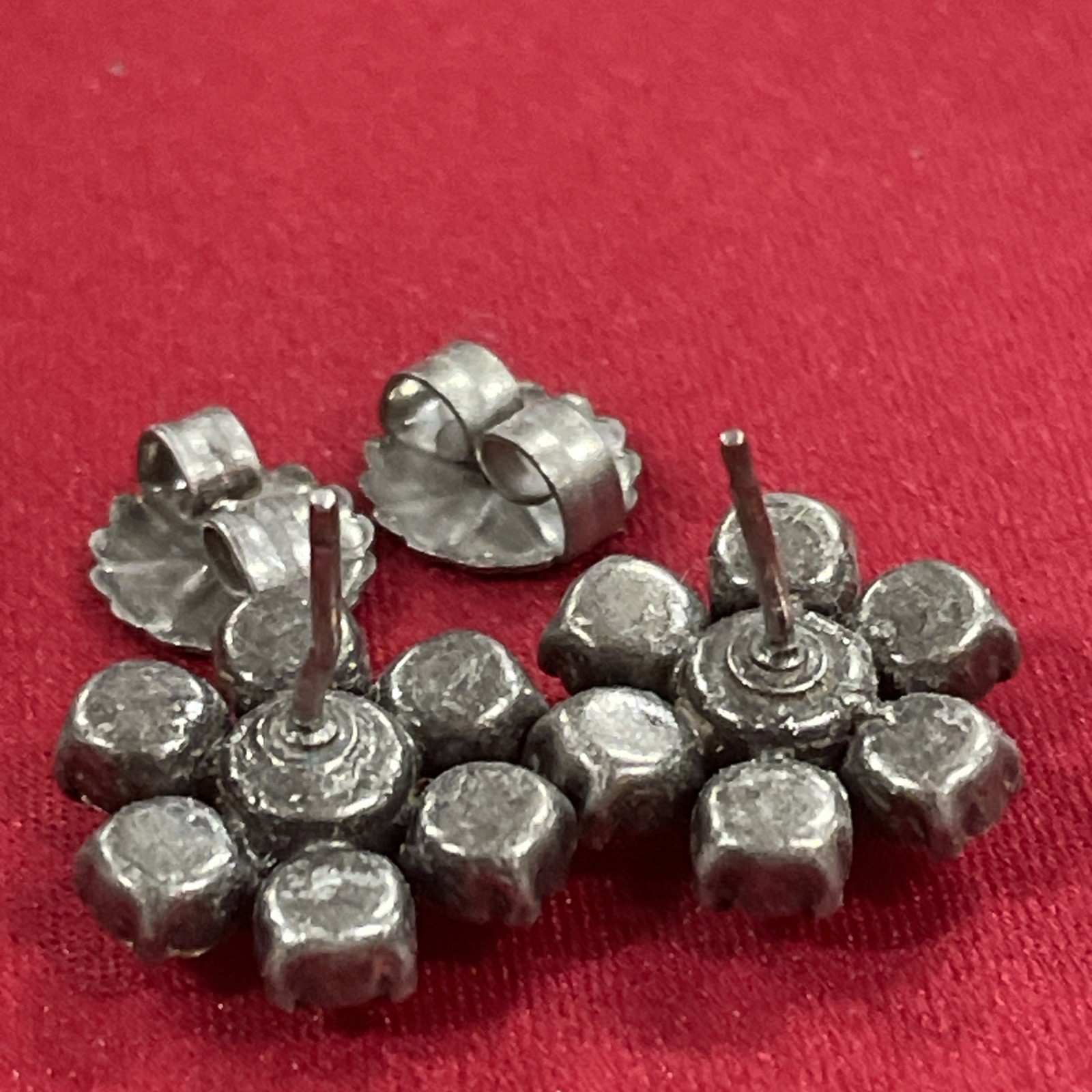 Sabika Silver Tone Blue & White Iridescent Sparkle Flower Gemstone Stud Earrings