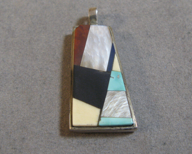 Vintage Southwestern Inlay Sterling Silver Pendant