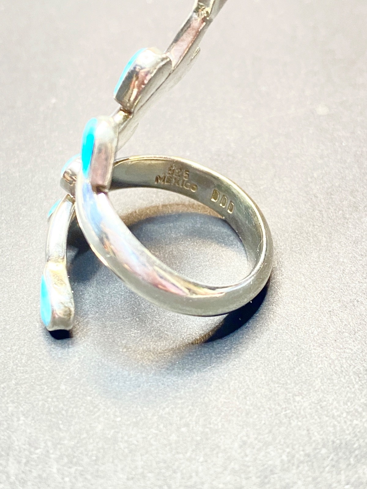 Vintage Sterling Silver Turquoise Dominique Dinouart Bypass Ring Size 8 1/2