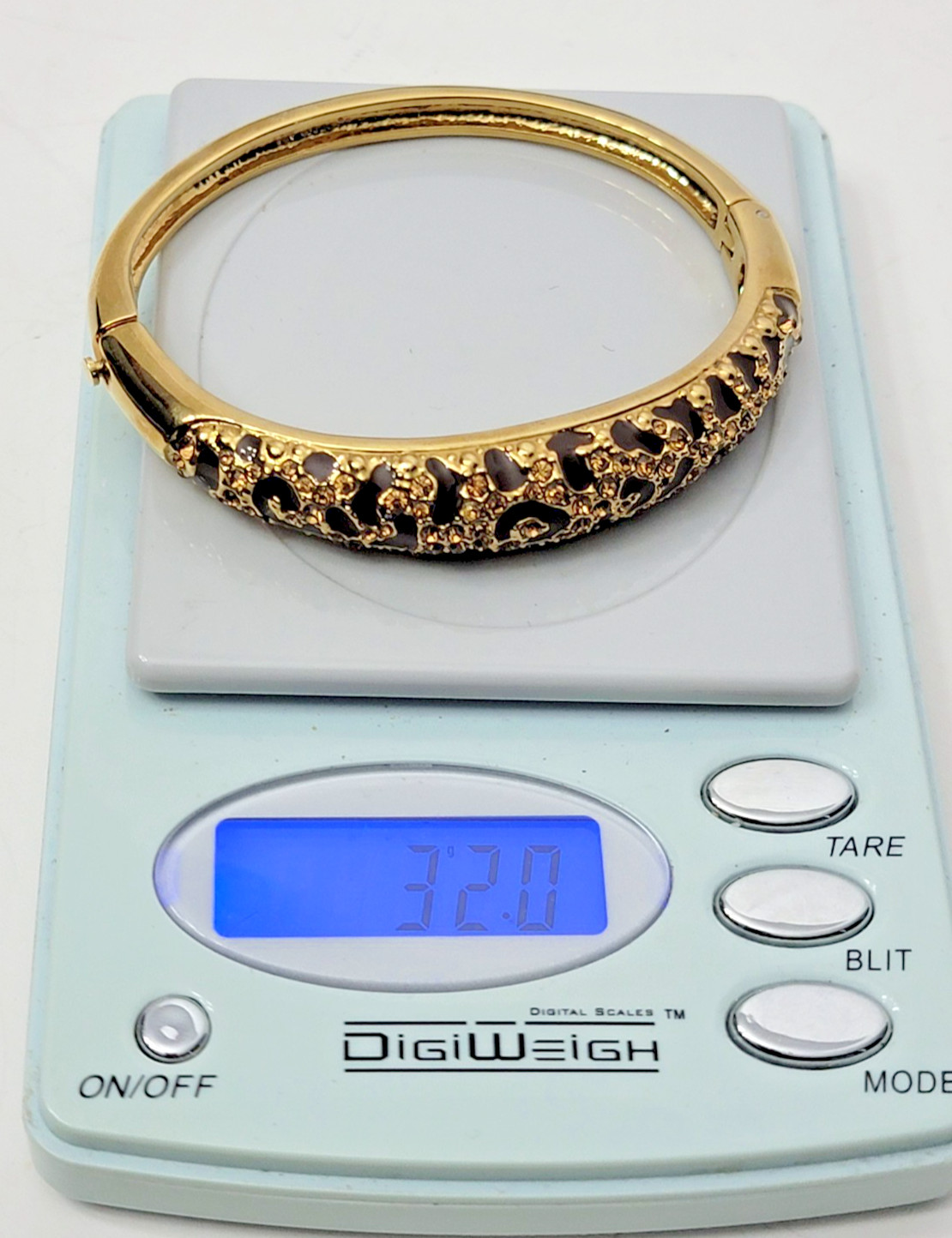 Bangle Bracelet Animal Print Enamel Gold Tone, Hinged Opening