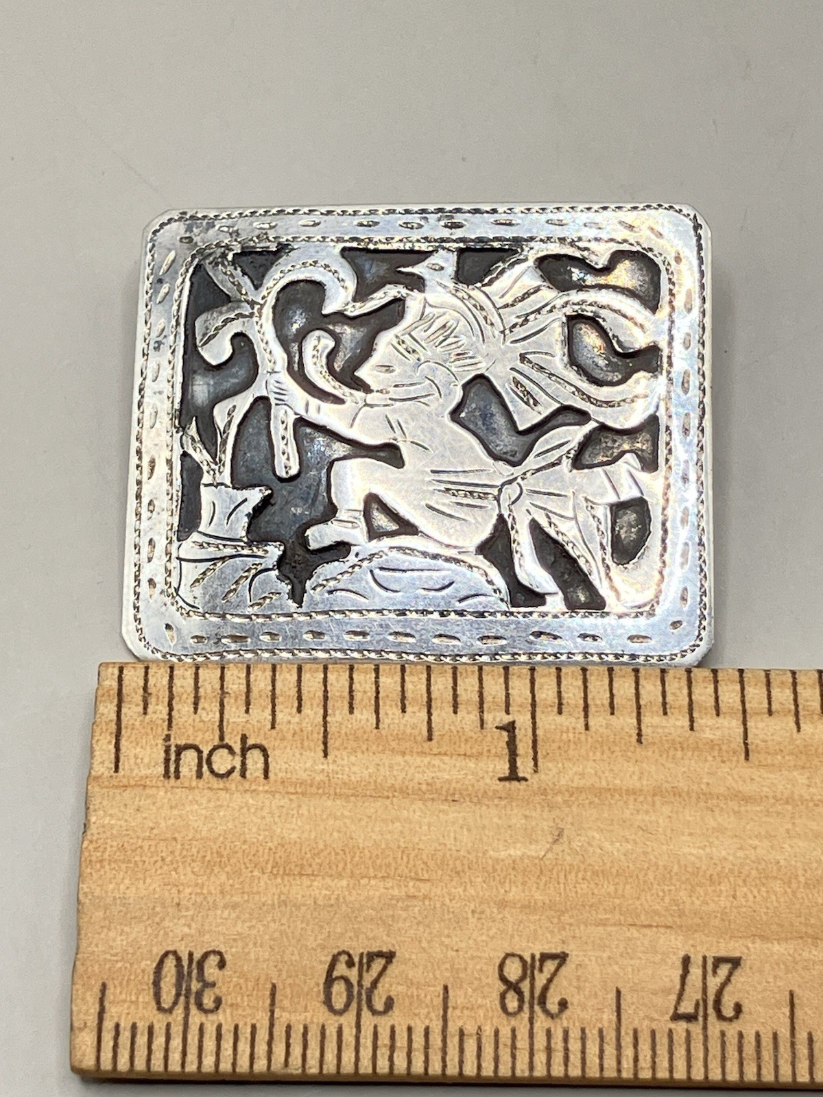 Vintage Guatemala 900 Fine Silver Figural Shaman Warrior Mayan Pin Brooch