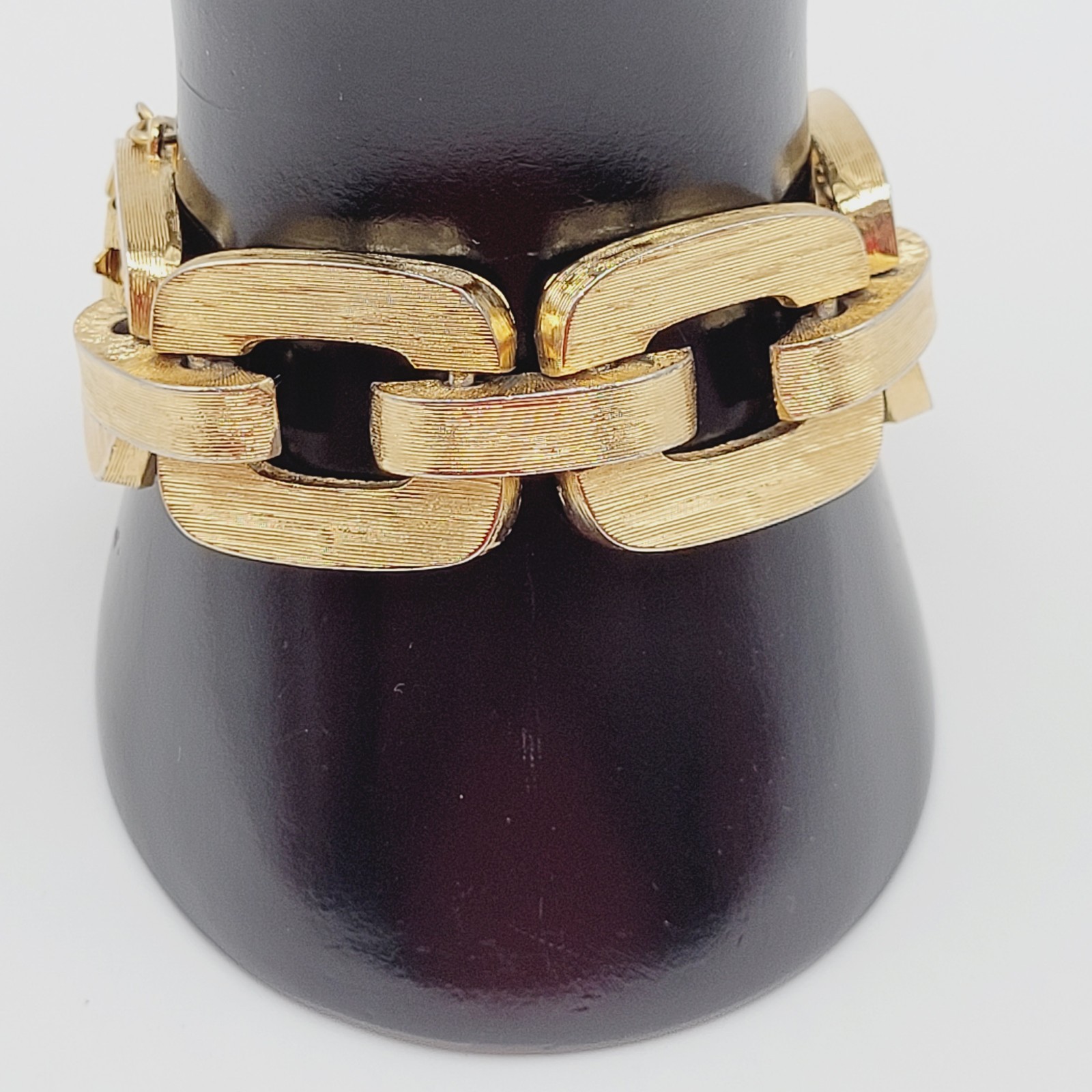 Monet Chunky Square Link Gold Tone Brush Finish Vintage Bracelet No Safety Chain