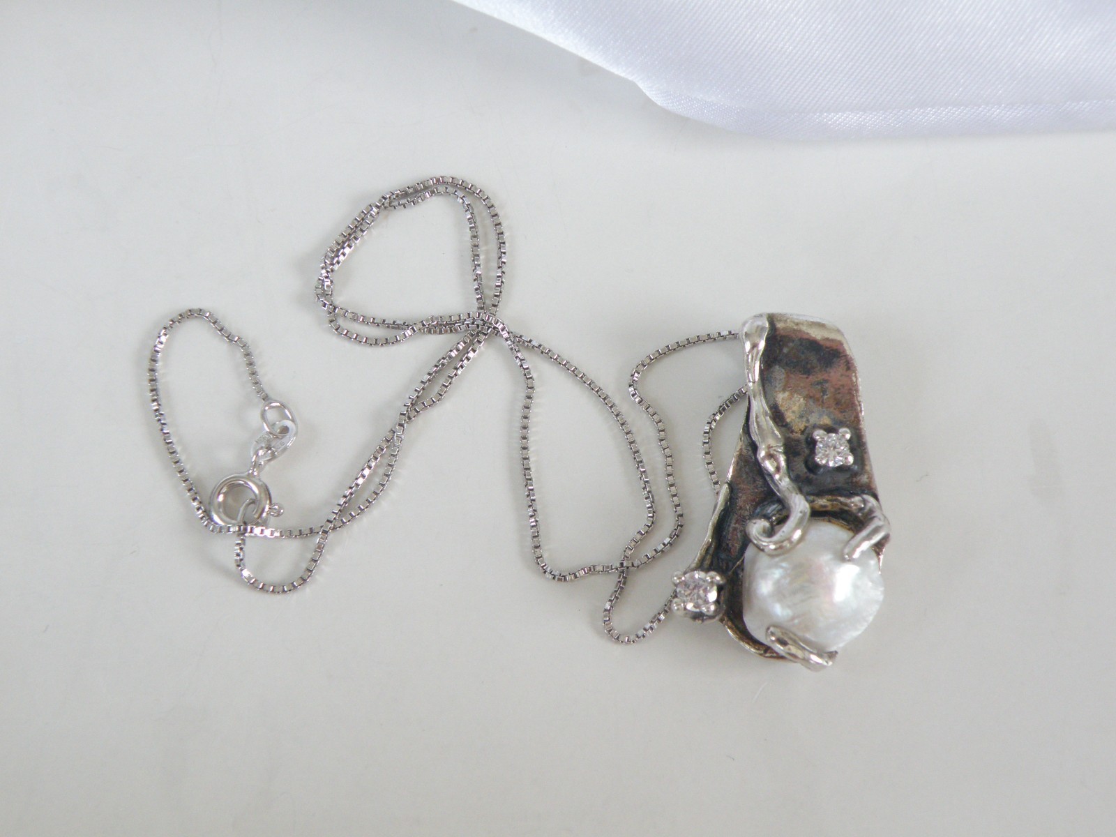 Brutalist Sterling Silver 925 Baroque Pearl Modernist Pendant Necklace