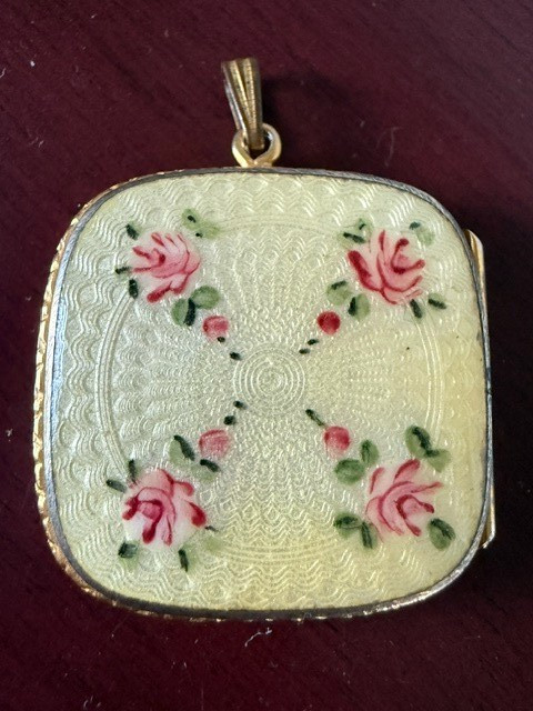 Vintage Guilloche Evans Yellow Enamel *24K Gold Finish* Locket