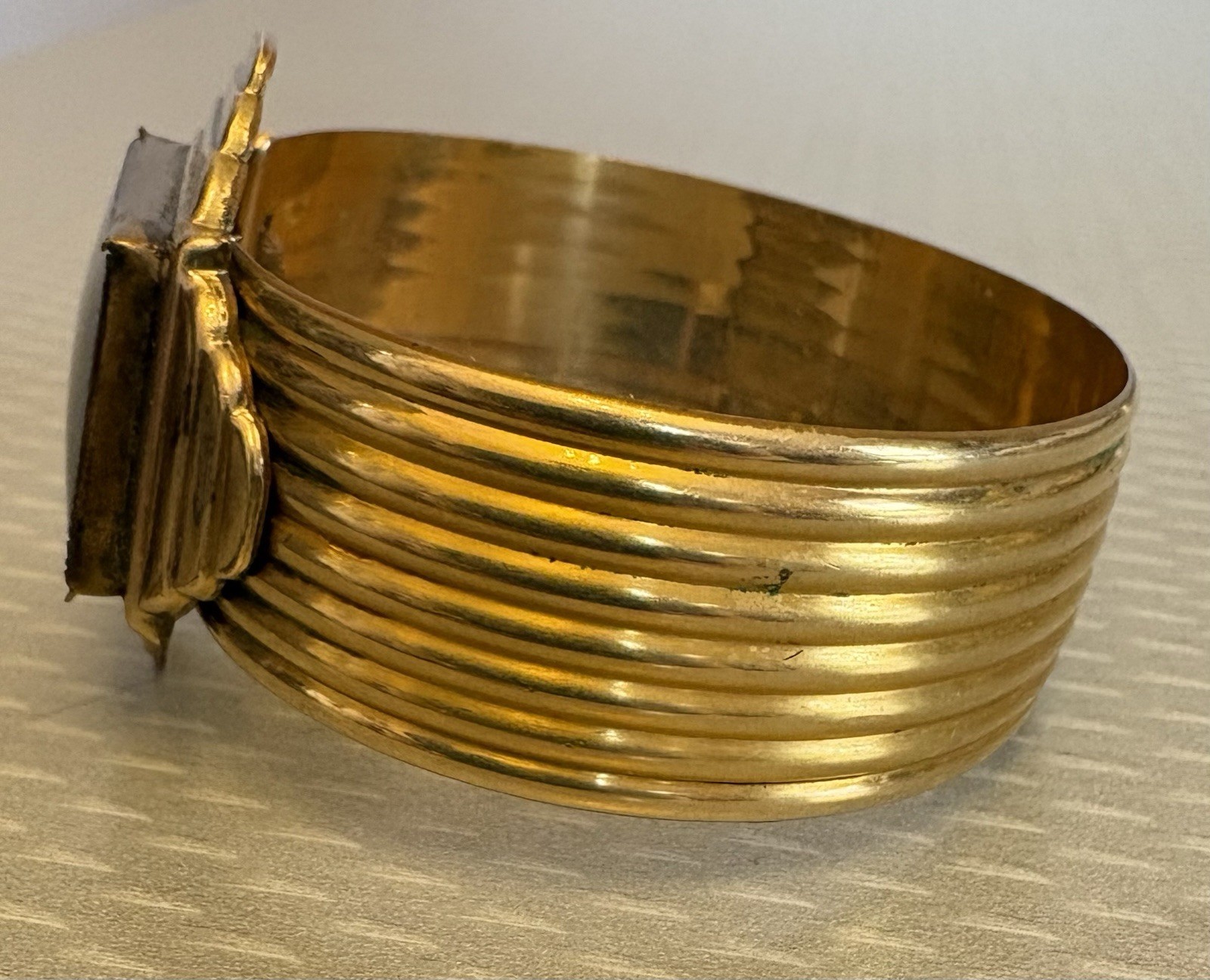 Art Deco Signed MARSH Gold Plate Bangle Snap Open Hidden Secret Locket Bracelet