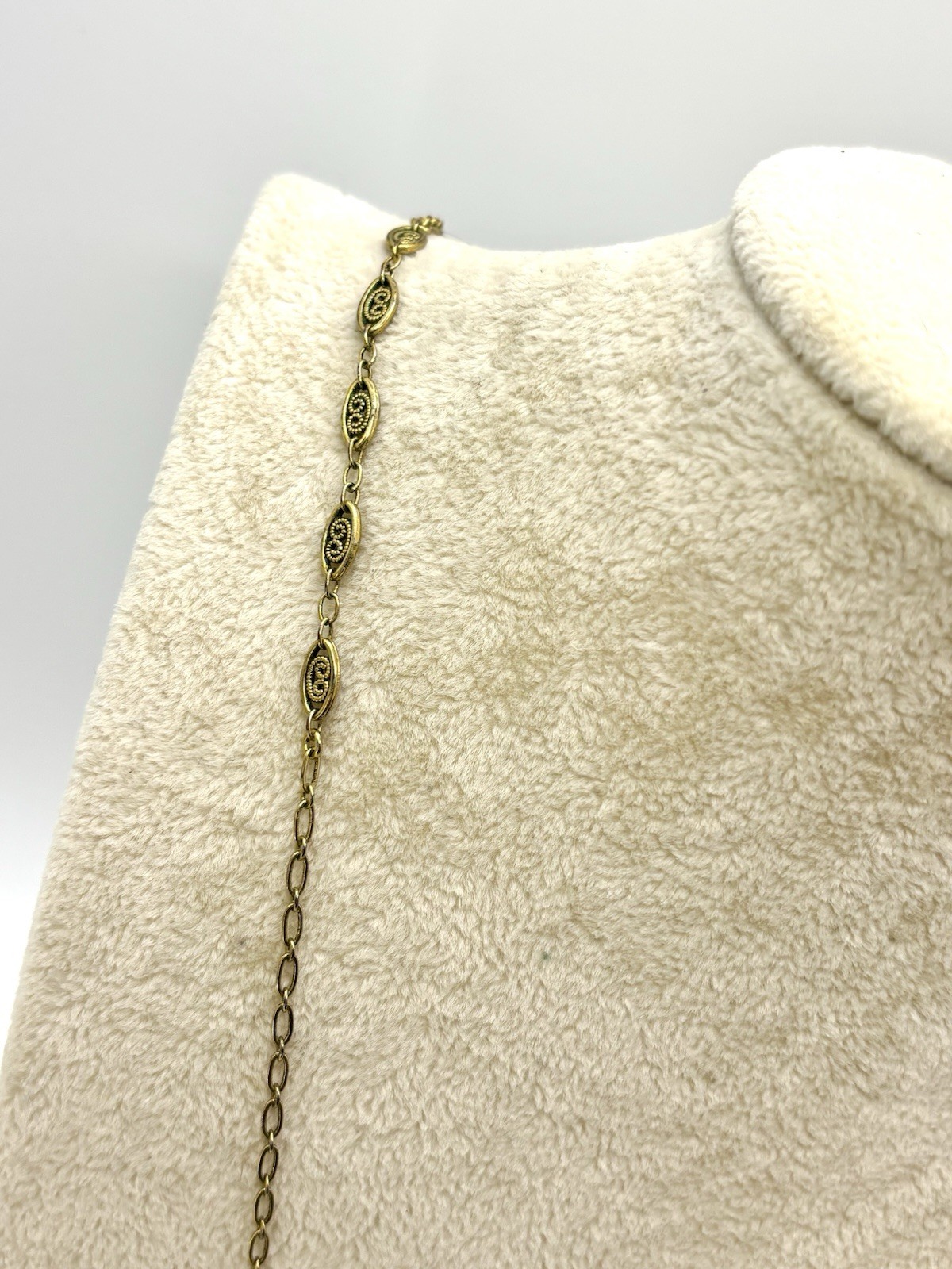 Danish Design Pearl Charm Holder Necklace 24-30″ Antique Brass Stations