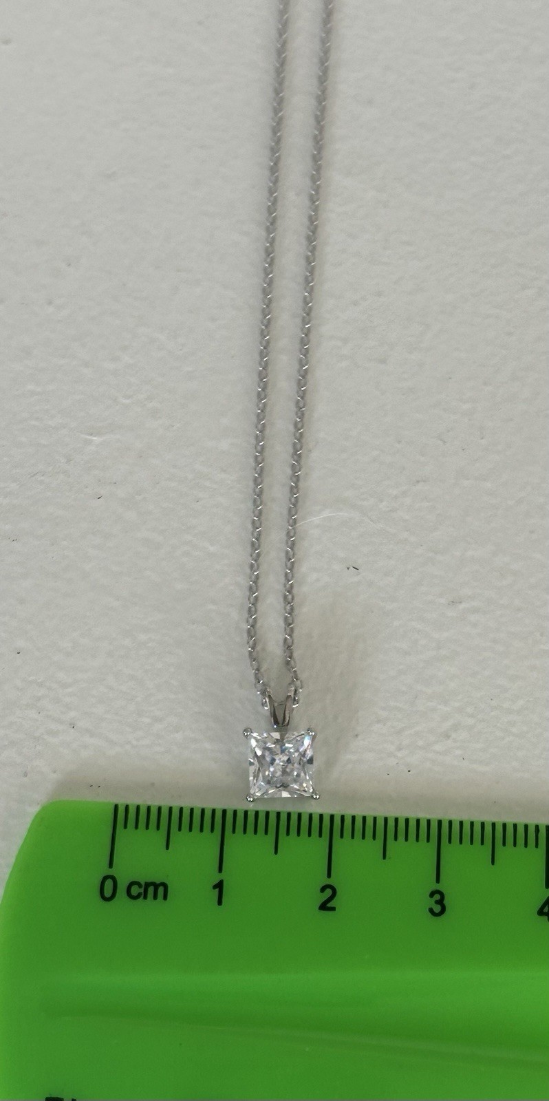 925 Sterling Silver Princess Cut CZ Solitaire Pendant Necklace 18″ 1ct 6mm Italy