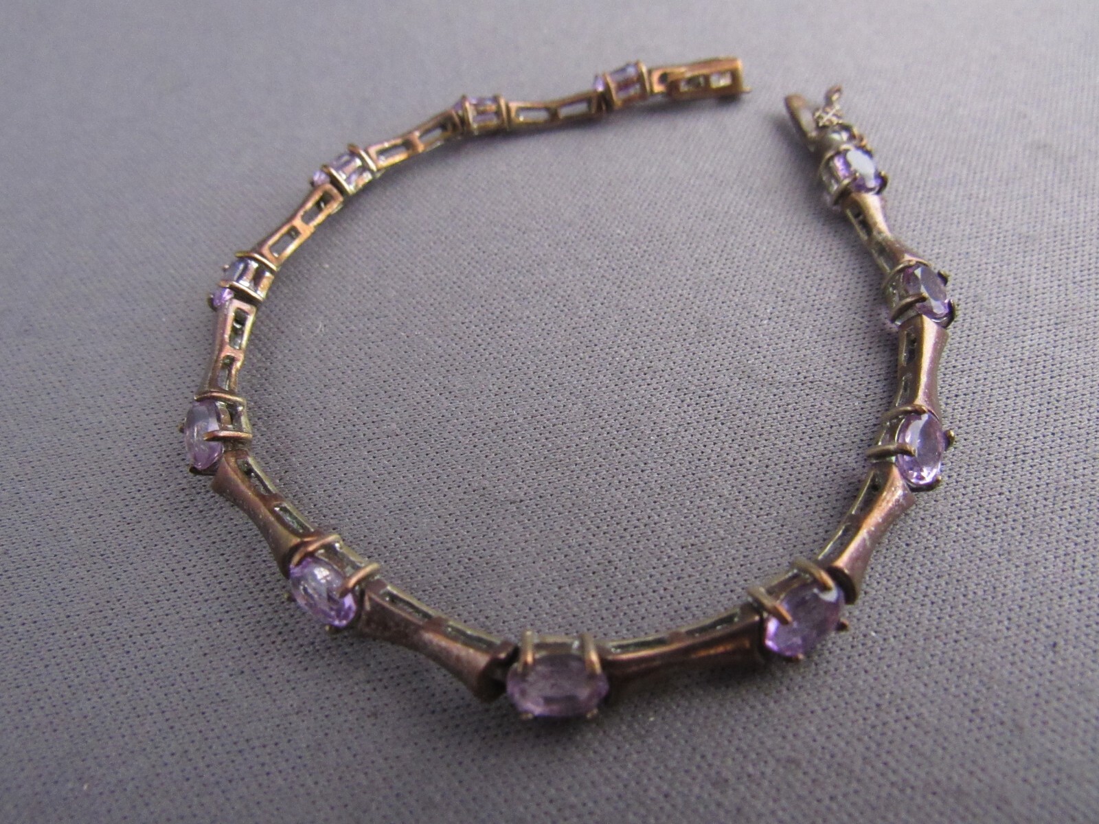 VINTAGE DBJ GILTED STERLING OVAL AMETHYST BAR TENNIS BRACELET