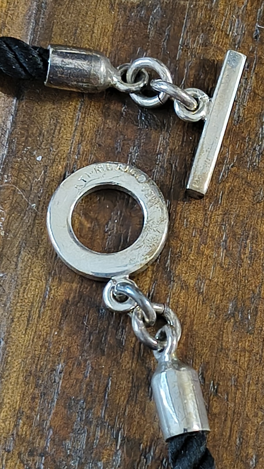 Vintage ATI Mexico 925 Toggle Lock On Black Cord Necklace 23.5″ Long