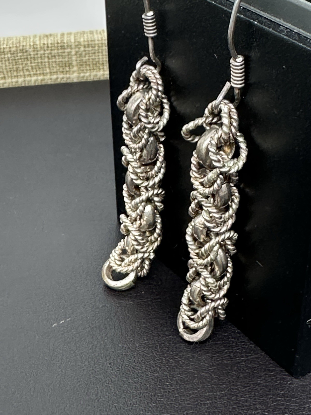 Vintage Rope Chain Dangle Earrings 925 Sterling Silver Jewelry