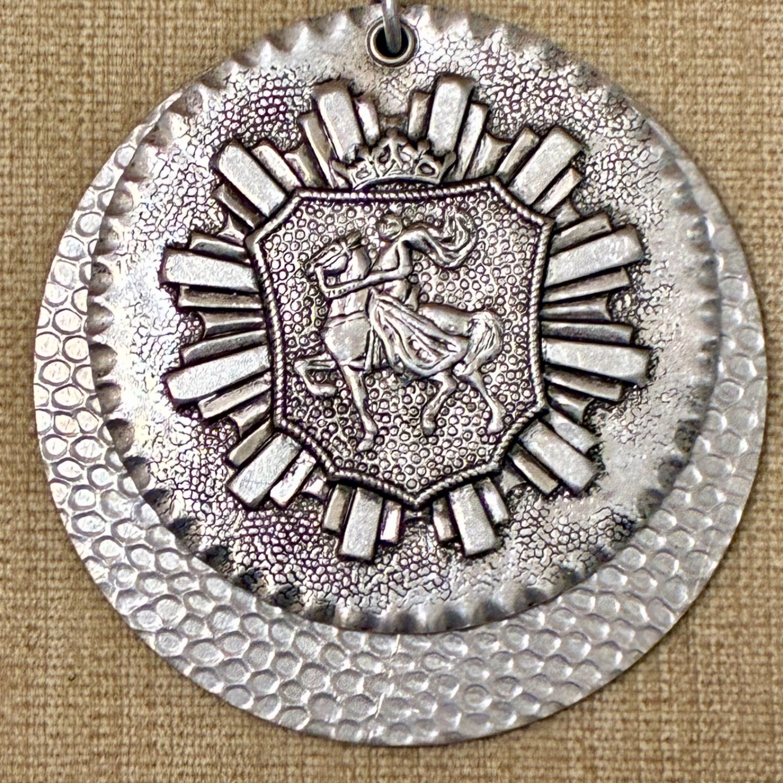 Vintage Aluminum Crest Pendant Necklace