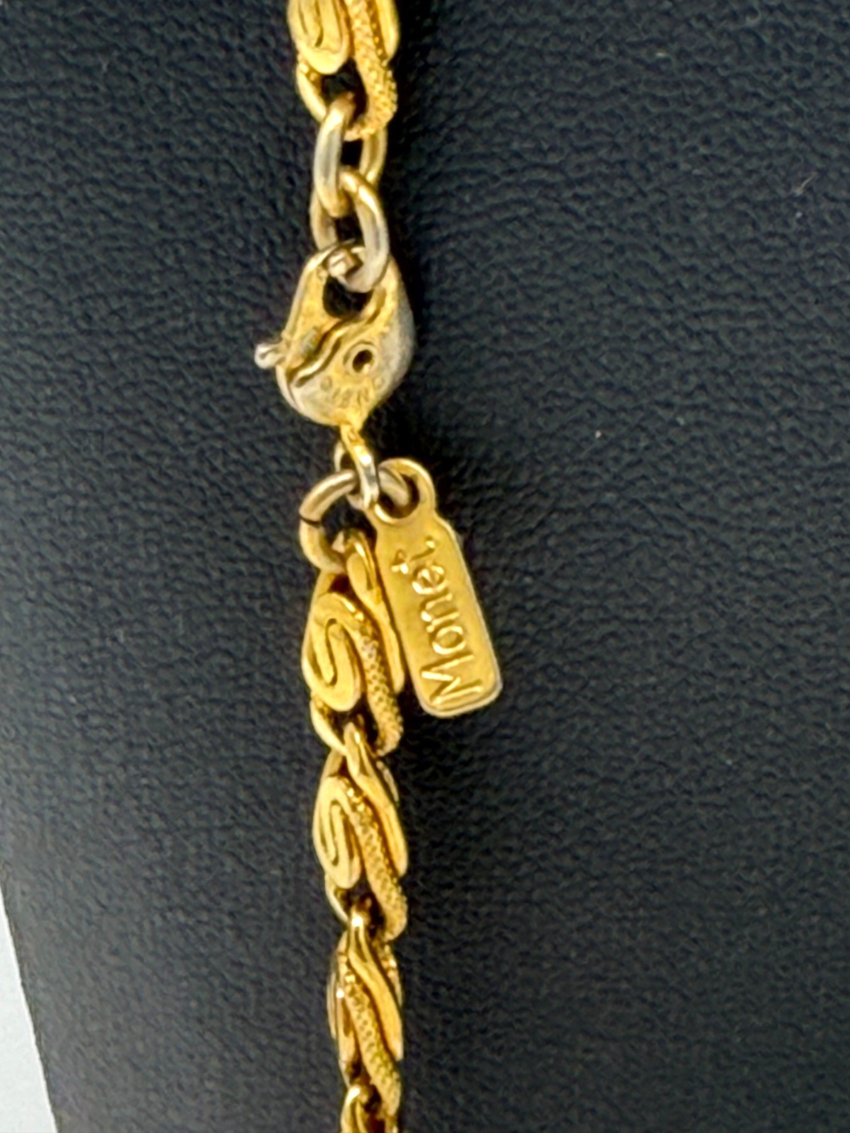 Vintage 36″ Monet Necklace Opera Gold Tone Snail Scroll Link Chain Sister Clasp