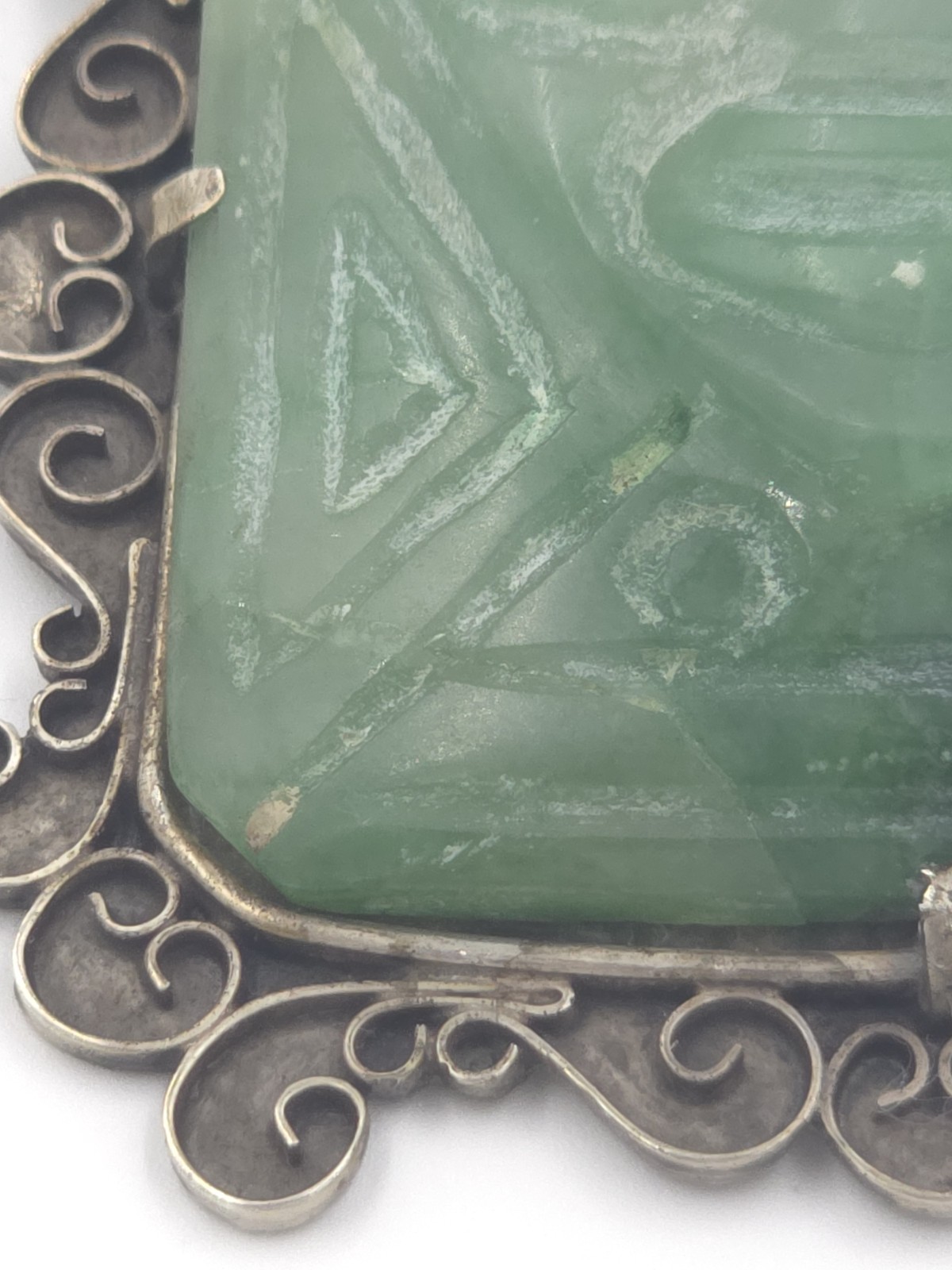Vintage Taxco 980 Sterling Silver Carved Jadeite Aztec Warrior Brooch