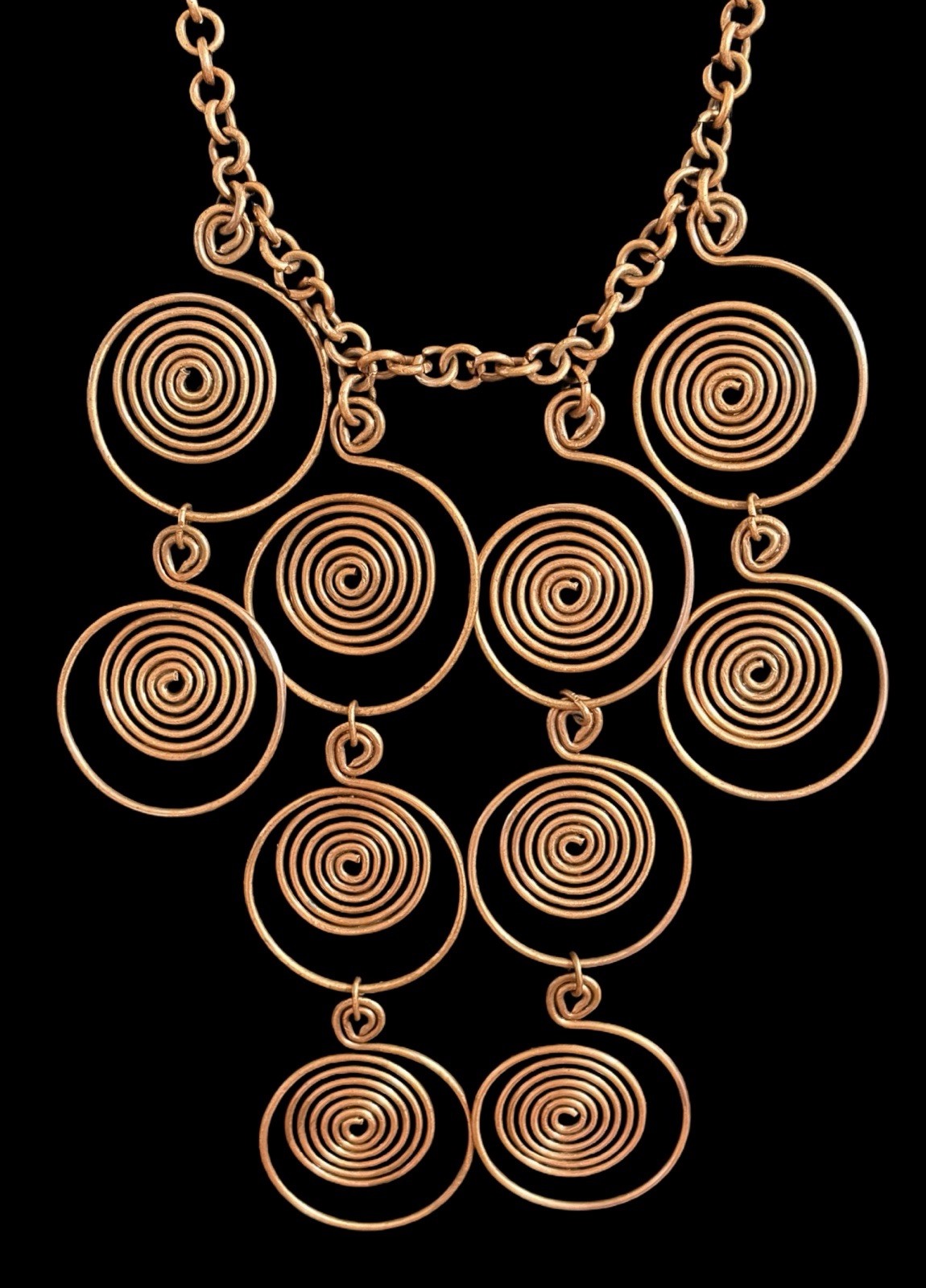 Vintage Artisan Boho Copper Spiral Statement Necklace~Festival Jewelry~1990s