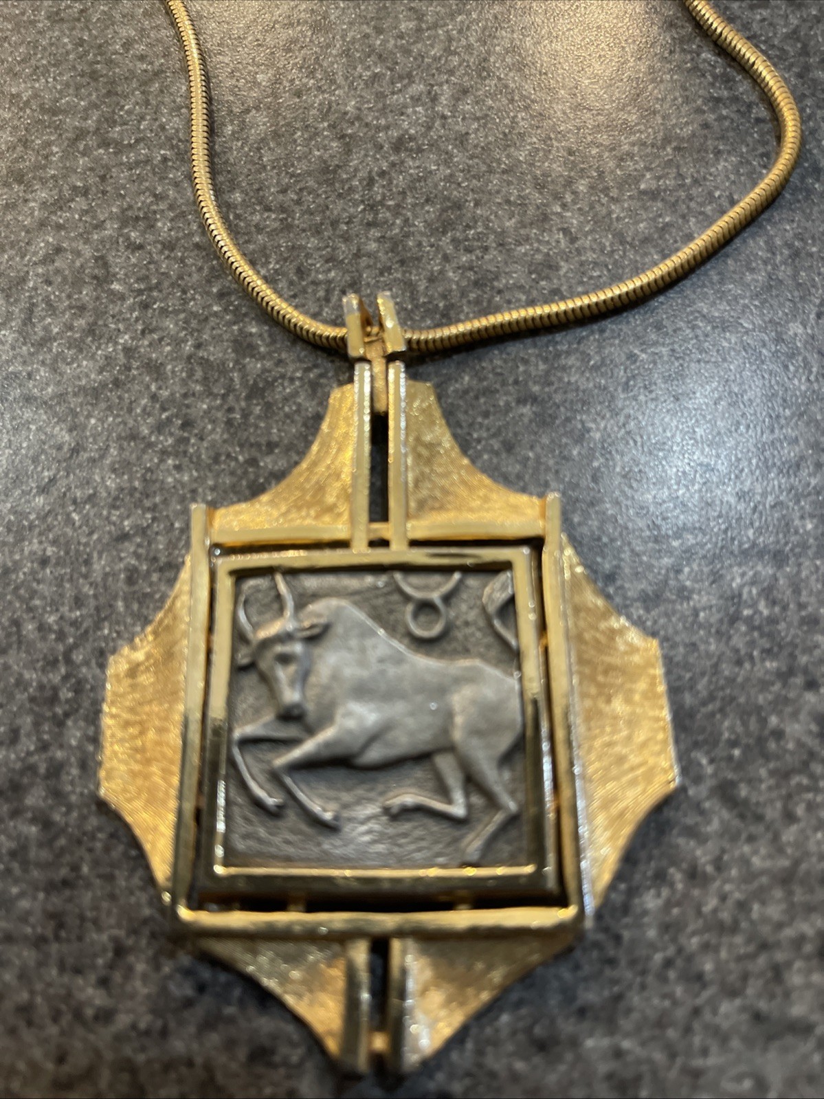 Vintage L Razza Zodiac Taurus Pendant Gold Tone Apr 21 – May 20 on 18 Necklace