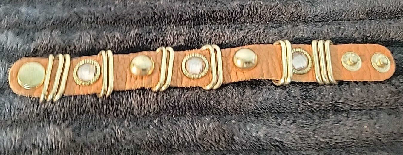Vtg Natasha Genuine Leather Rhinestone Wrap Bracelet 7.5 Inch Adjustable Snap