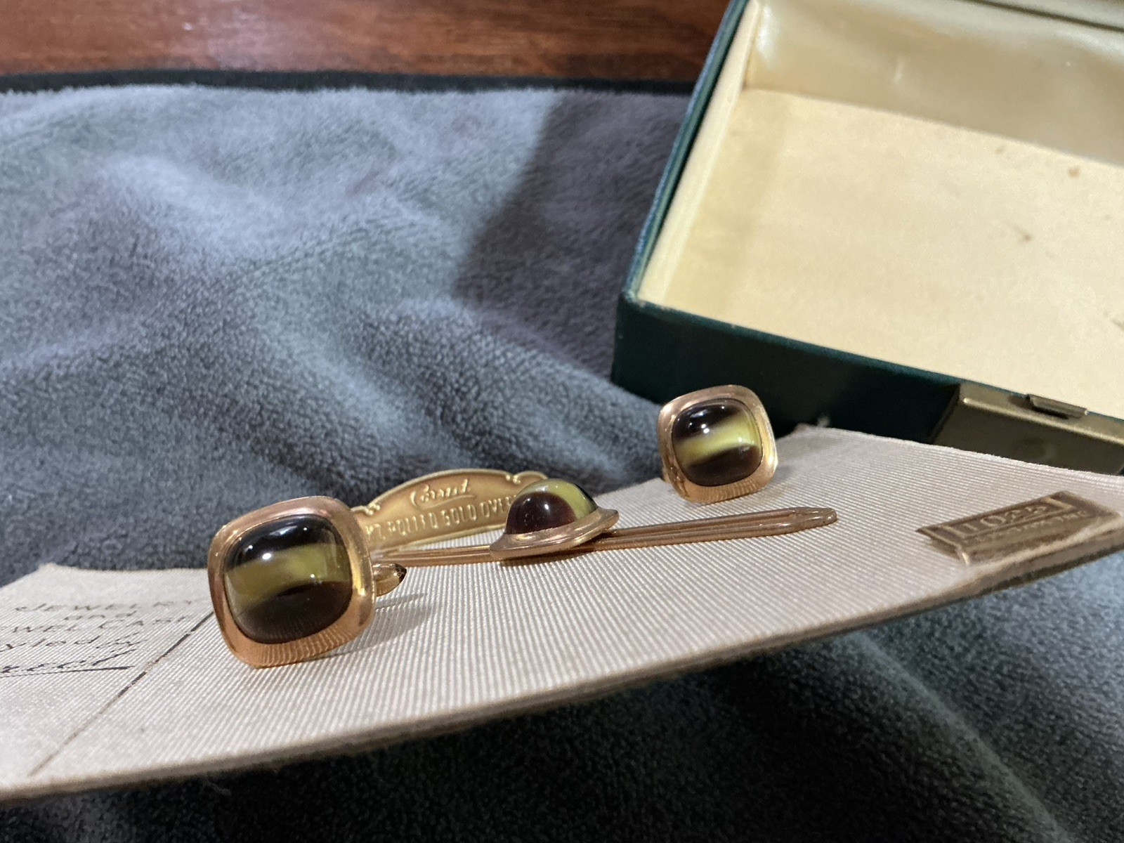 Vintage CORRECT 10k Rolled Gold Overlay Cufflinks & Matching Tie Bar Set