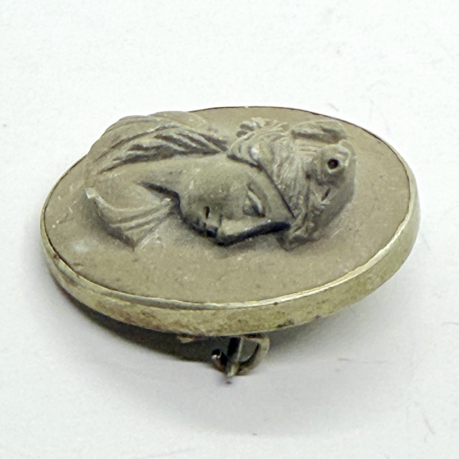 Vintage Victorian Italian Gray Lava Stone Cameo Brooch Pin High Relief Portrait