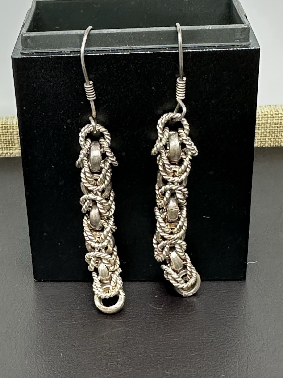 Vintage Rope Chain Dangle Earrings 925 Sterling Silver Jewelry
