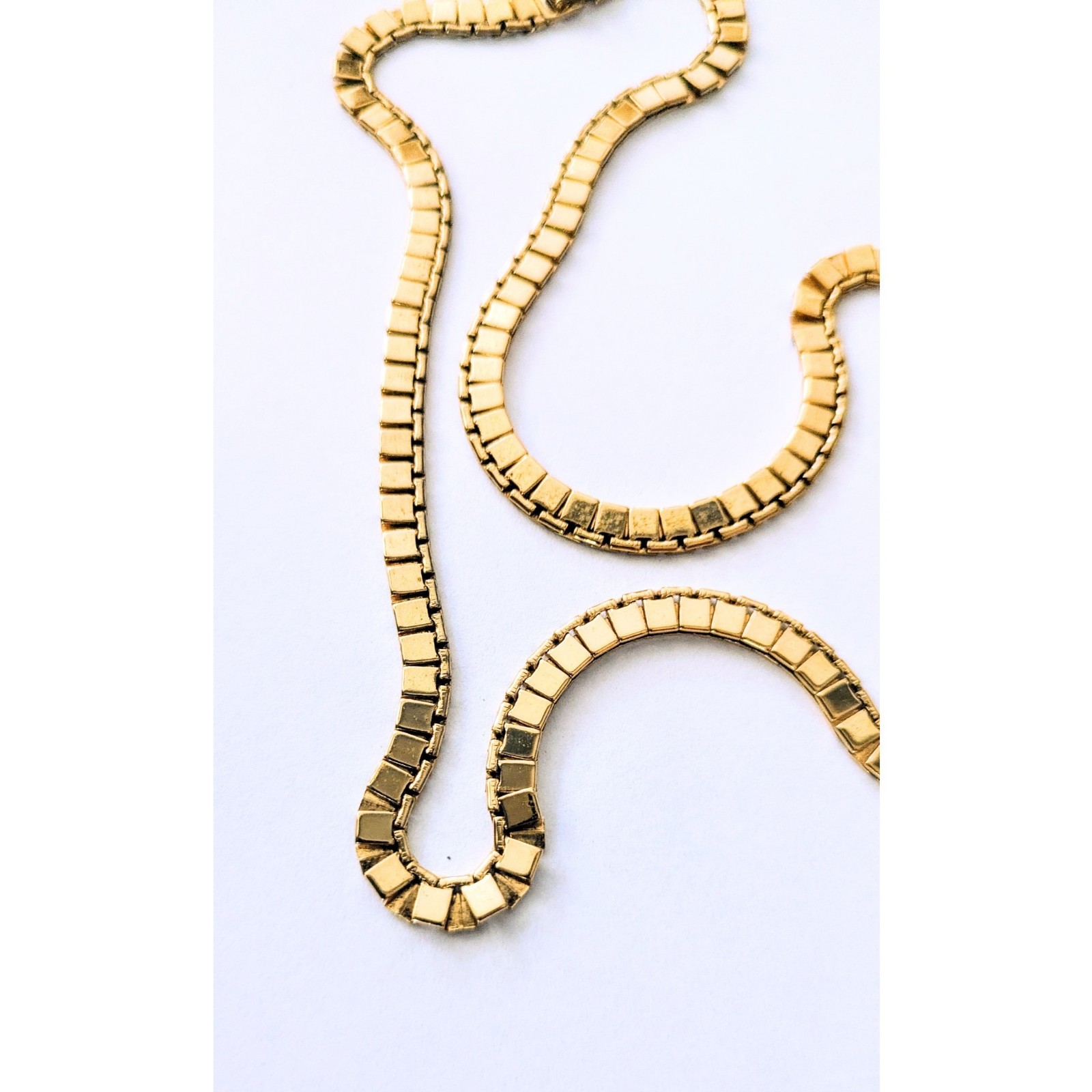 70s Vintage MONET Necklace Gold Plated Flat Square Articulated Link Chain 24″
