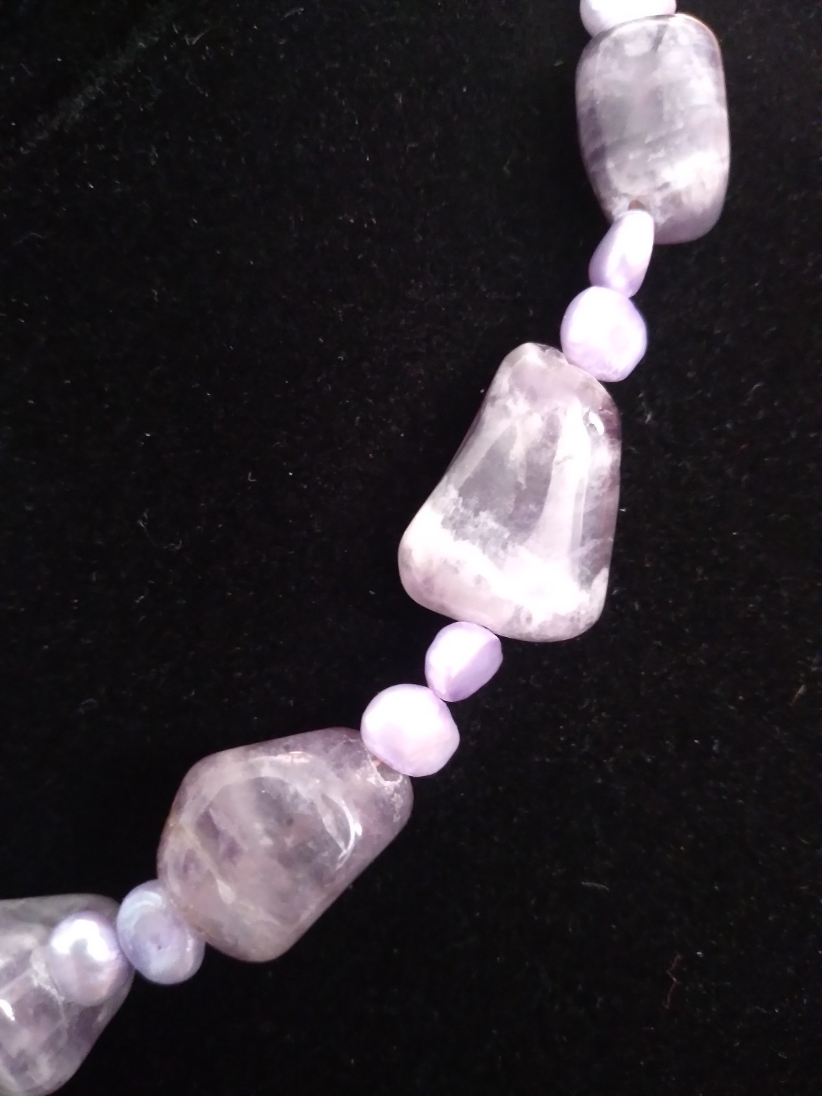 Amethyst & Pearl Necklace 14 Inches Silver Clasp Vintage Natural Stone