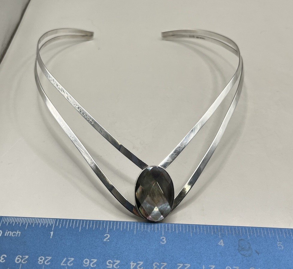 EUC Dominique Dinouart DDD Mexico Abalone Faceted Sterling Collar Necklace 18″