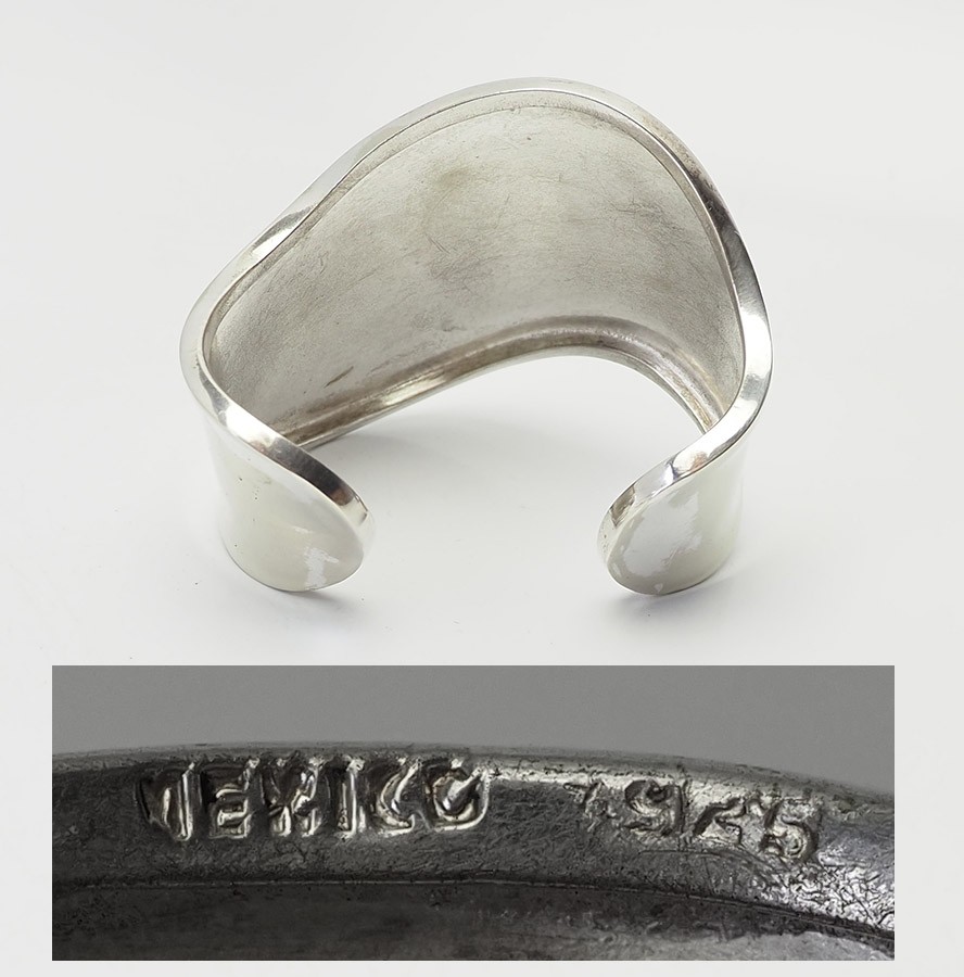 Elegant vintage modern sterling silver wave cuff bracelet Mexico