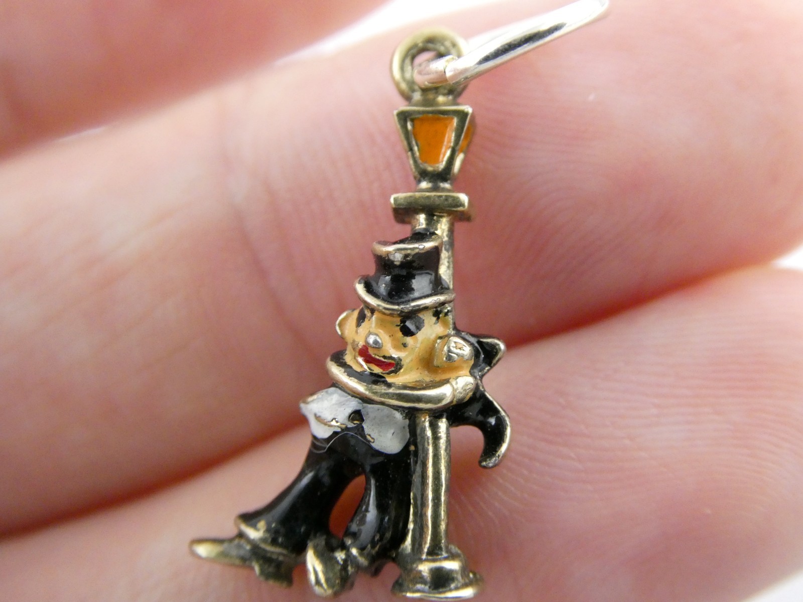 Vintage Sterling Silver Enameled Drunk Person Holding Lamp Post Charm or Pendant