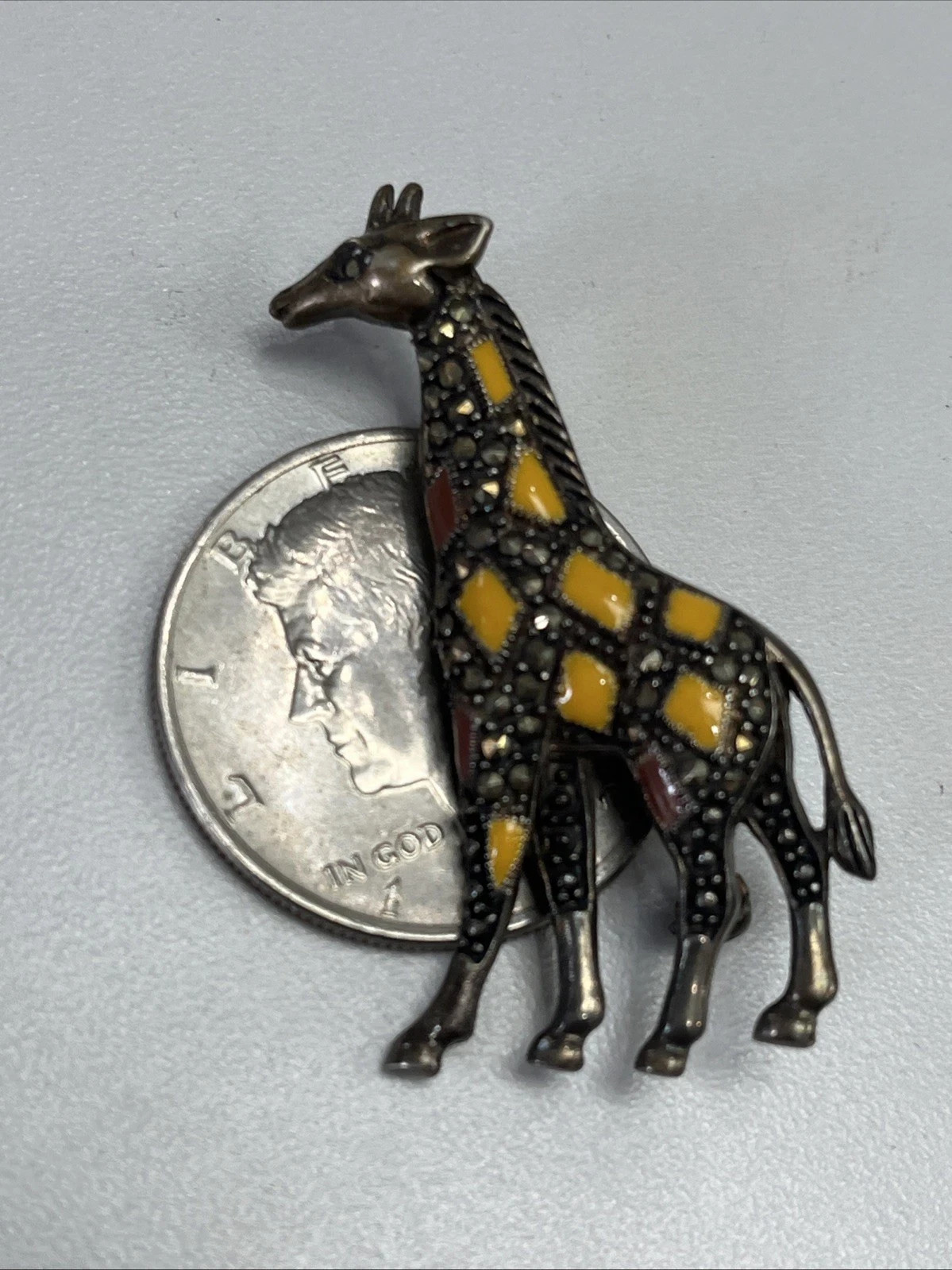 Vintage Retro Sterling Silver Marcasite Animal Figural Safari Giraffe Pin Brooch