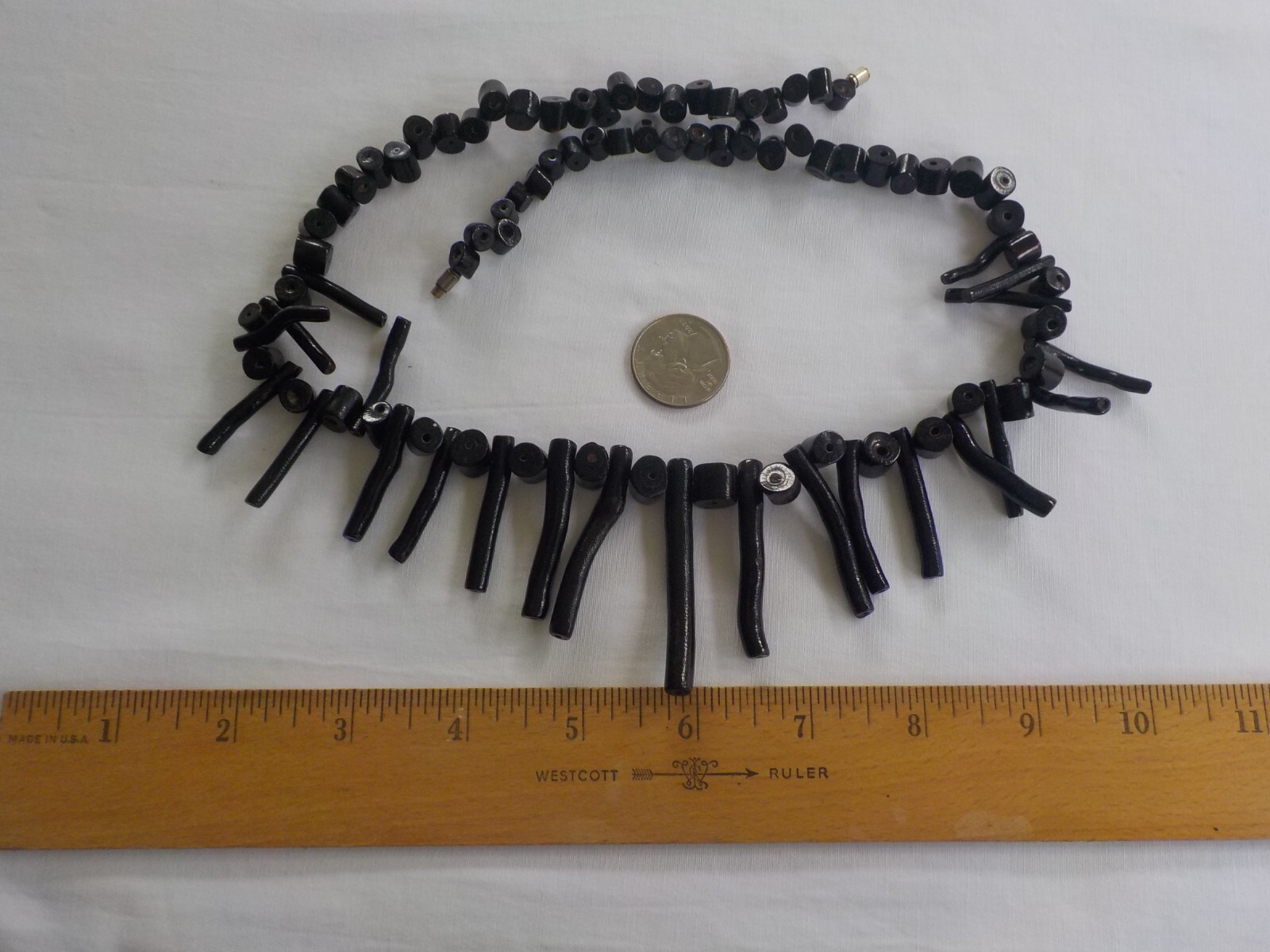 Vintage Black Coral Necklace Barrel Clasp Branch 23″ Long Weighs 44 Grams