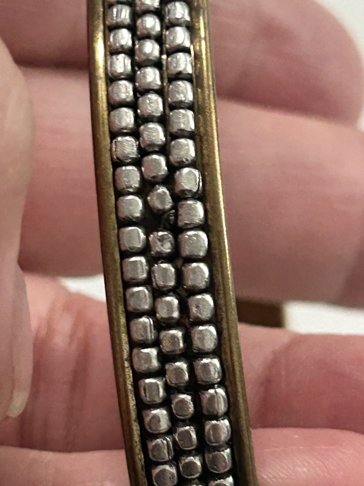 Vintage Silver Tone Metal Beaded Brass Bangle Set Of Two