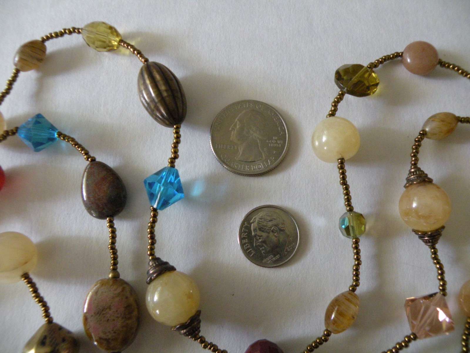 Vintage Multicolor Mixed Polished Gemstones & Faceted Crystal Bead Necklace 40″