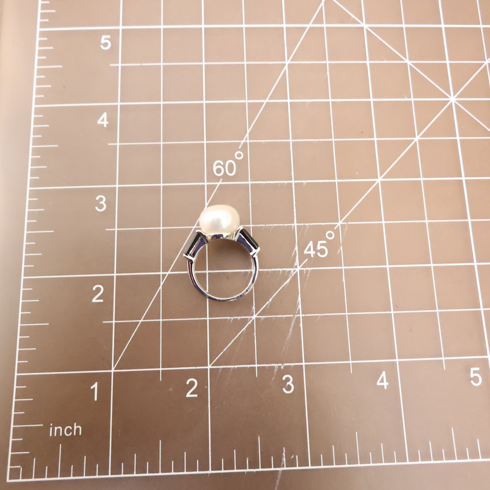 Art Deco ring QVC white pearl black crystals 925 sterling silver signet Size 5