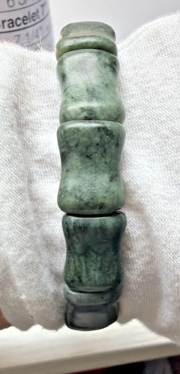Natural Nephrite Jade Serpentine Stretch Bracelet Good Luck Bamboo Bone Read