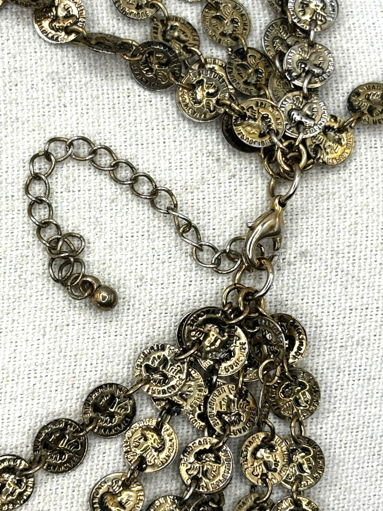 Vintage Mini Republic Of France Coin Link Multi Chain Gold Tone Layered Necklace