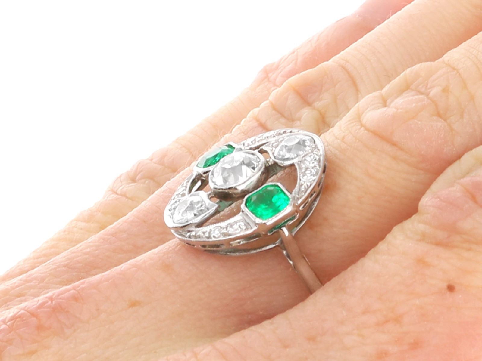 Antique 0.61Ct Emerald and 1.45Ct Diamond 18k White Gold Ring Circa 1920