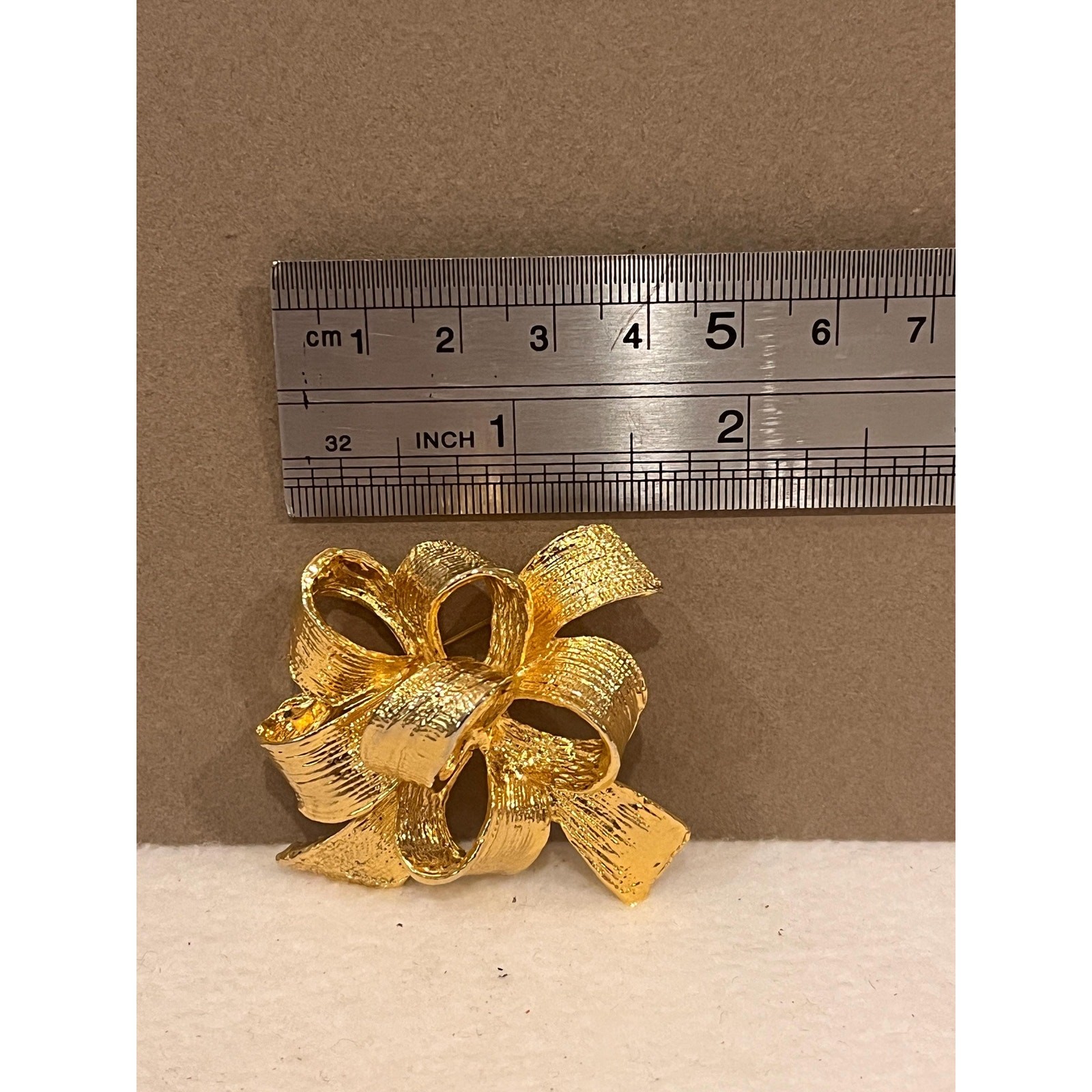 Vintage Gold Ribbon Bow Brooch Pin | 1970s Gold Tone Statement Broach