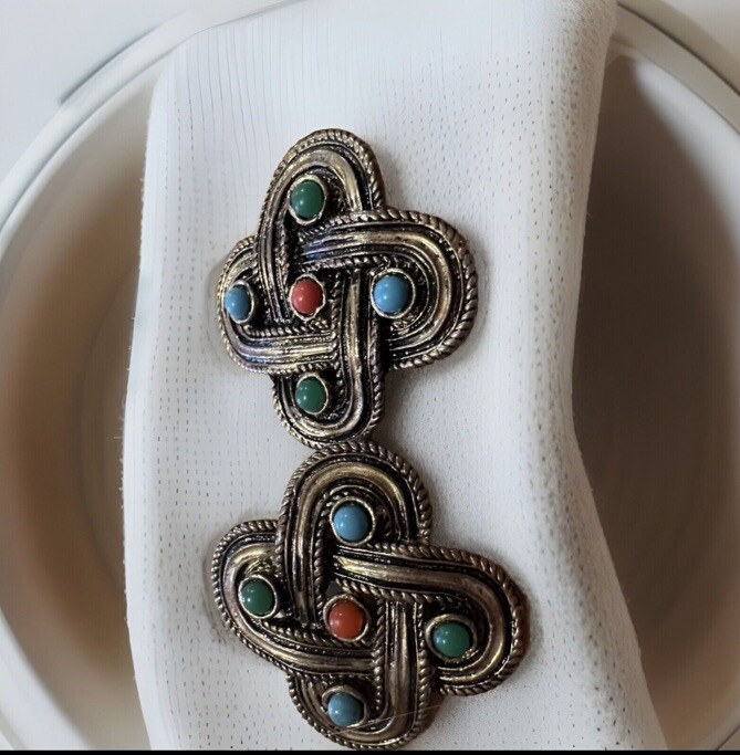 ORENA PARIS Unsigned Infinity Knot Moghul Jewels of India Earrings 1980s Vintage