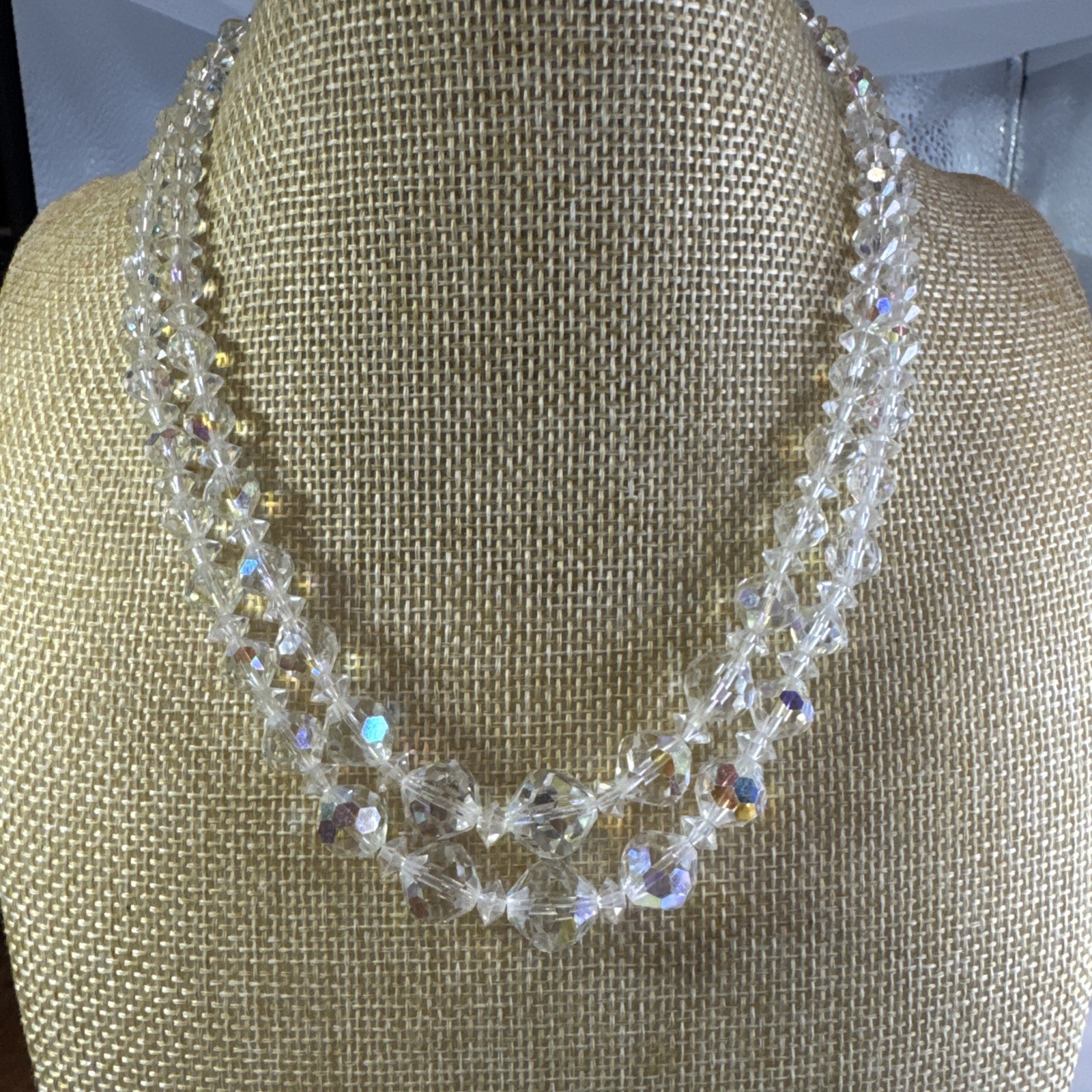 LAGUNA Crystal Faceted Aurora Borealis 2 Strand Necklace 14.5-17.5”