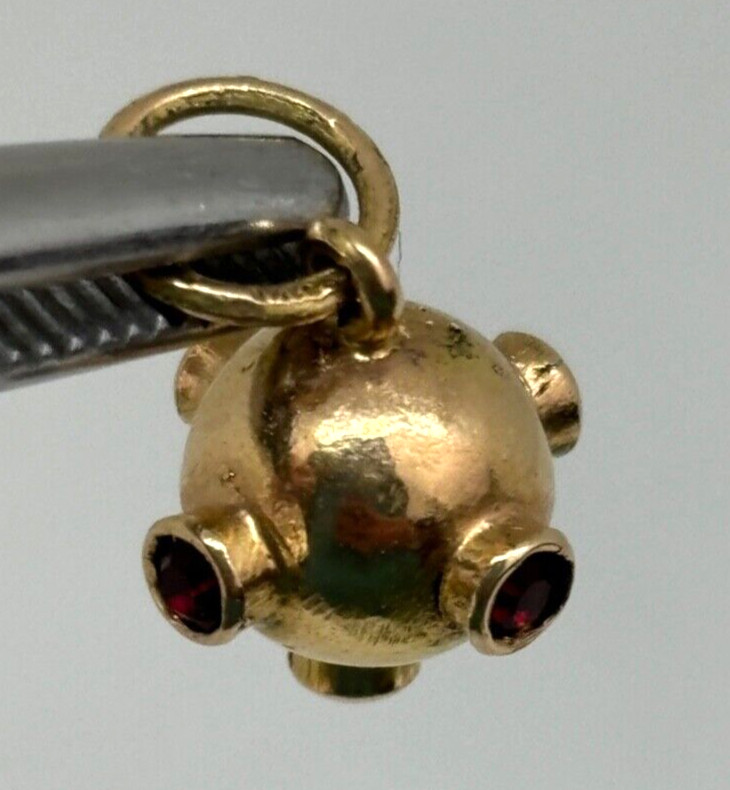 Vtg 18K GOLD Red Ruby Gemstone SPUTNIK Necklace PENDANT Bracelet CHARM