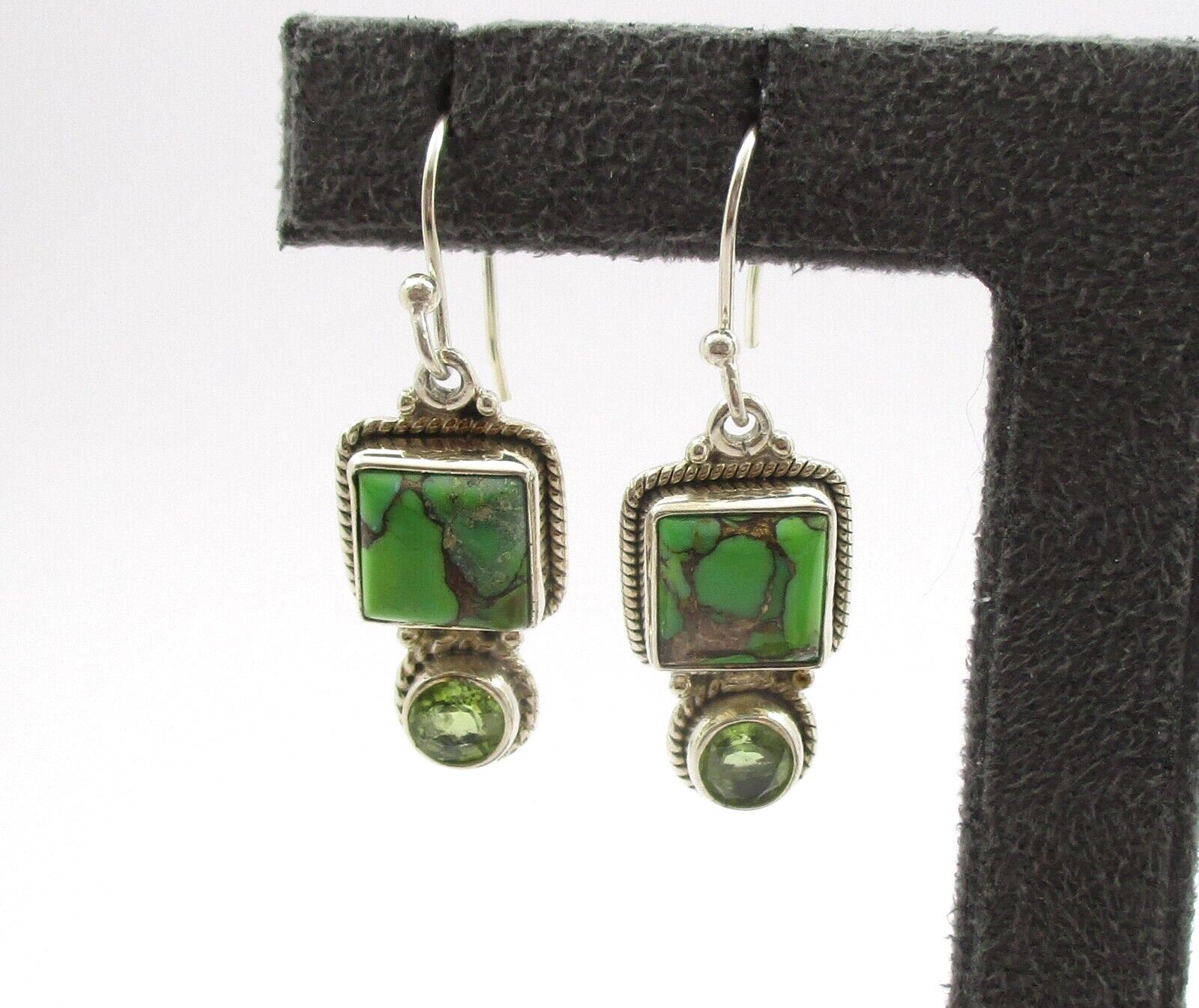 Green Onyx 0.78CTW Peridot Southwestern Style Dangle Earrings Sterling Silver