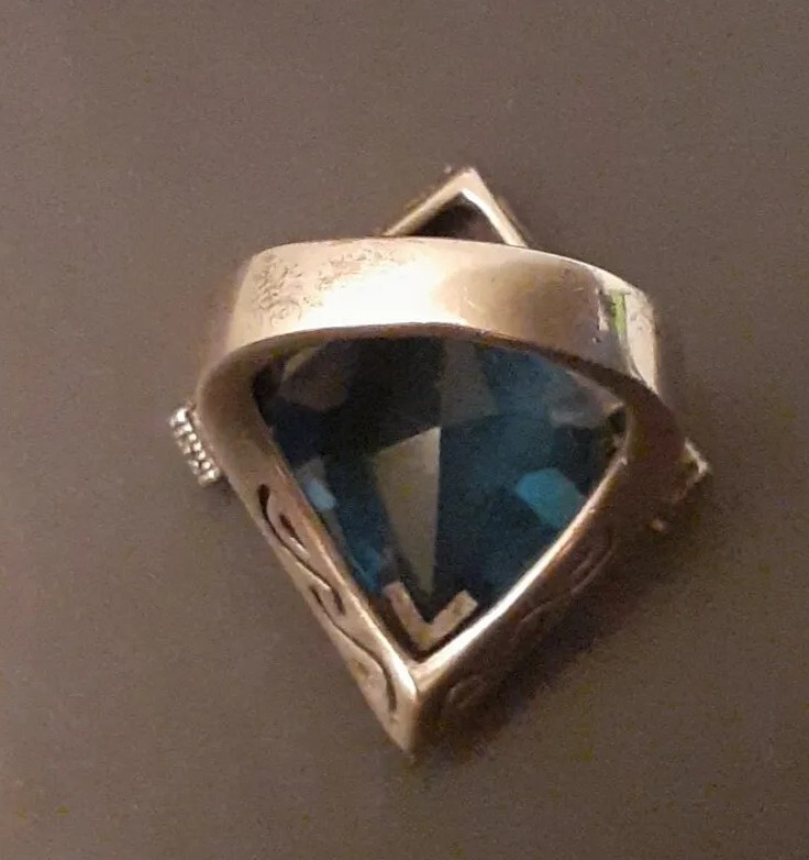 Vintage Estate Sterling Silver Faceted Blue Crystal Glass Pentagon Ring Size 8