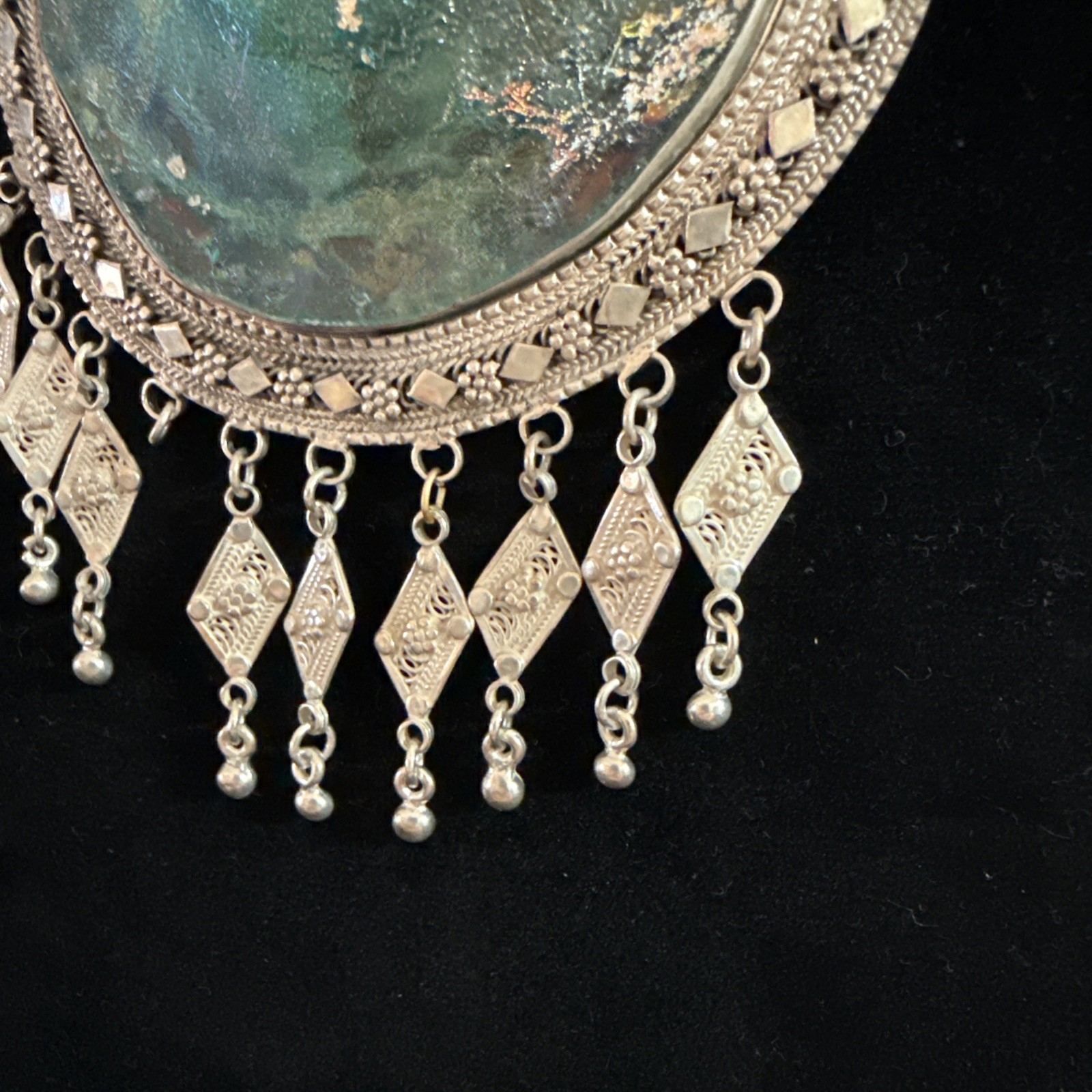 Antique Yemenite Roman Glass Necklace Sterling Silver See Notes