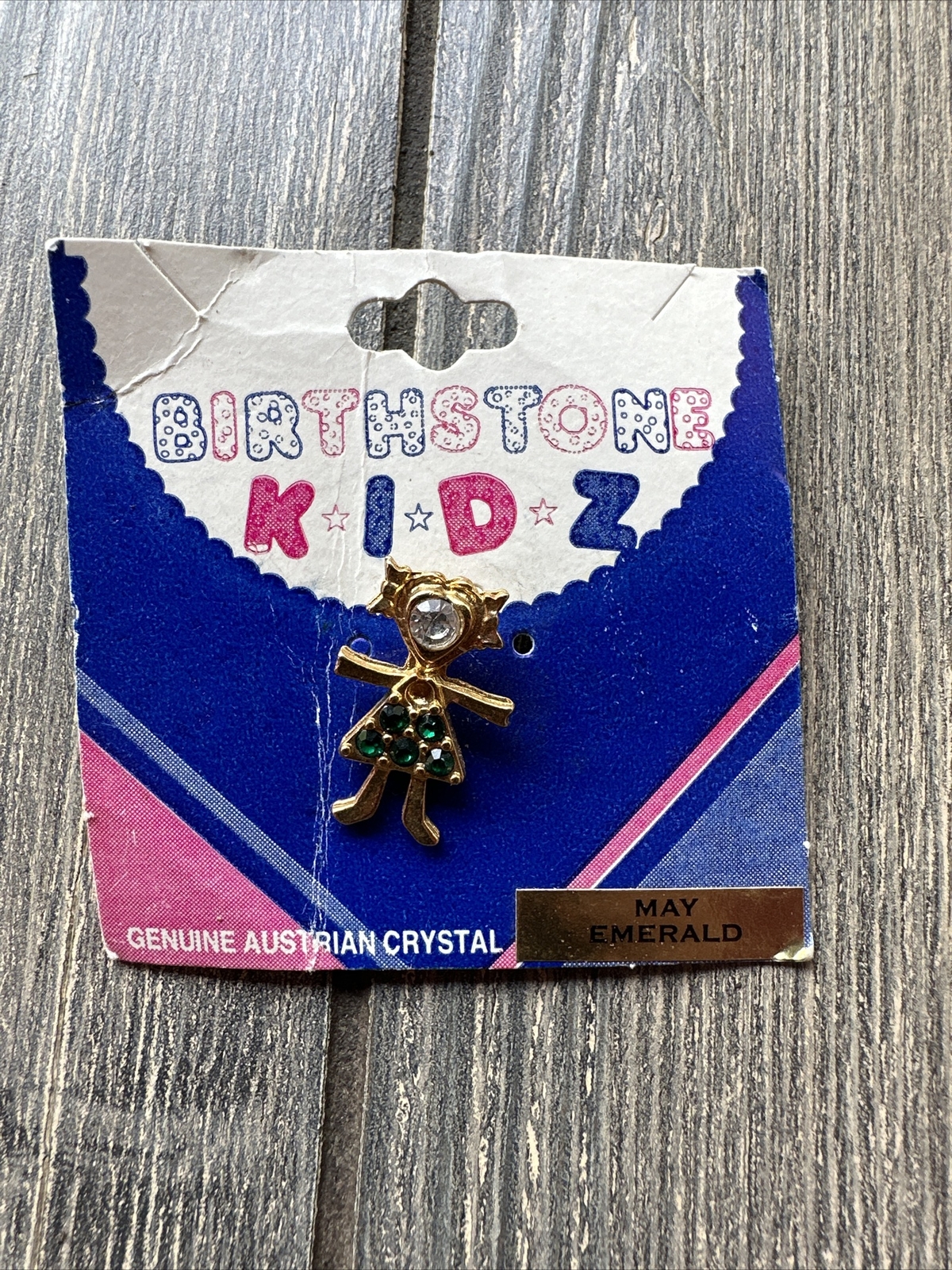 NWT Vintage Birthstone Kidz Genuine Austrian Crystal May Emerald .75”