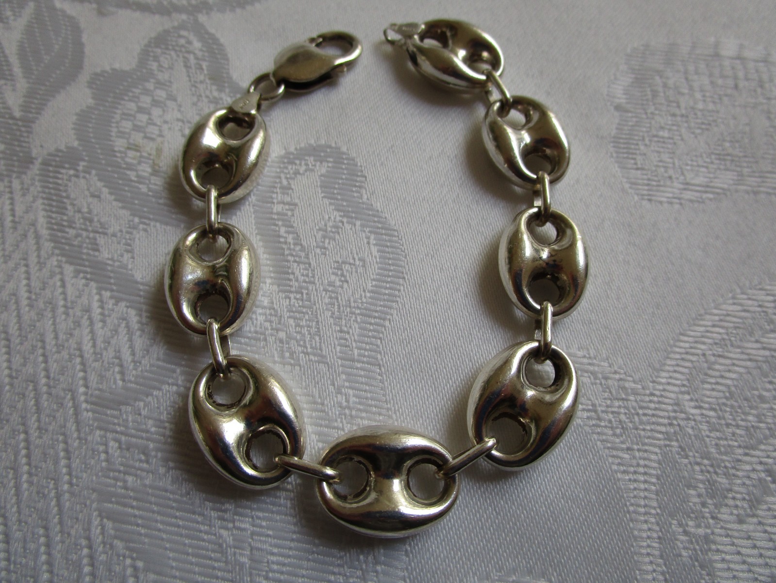 Vintage Sterling Silver Mariner Puffy Link Bracelet Italy 7.75” Long 0.5” Wide