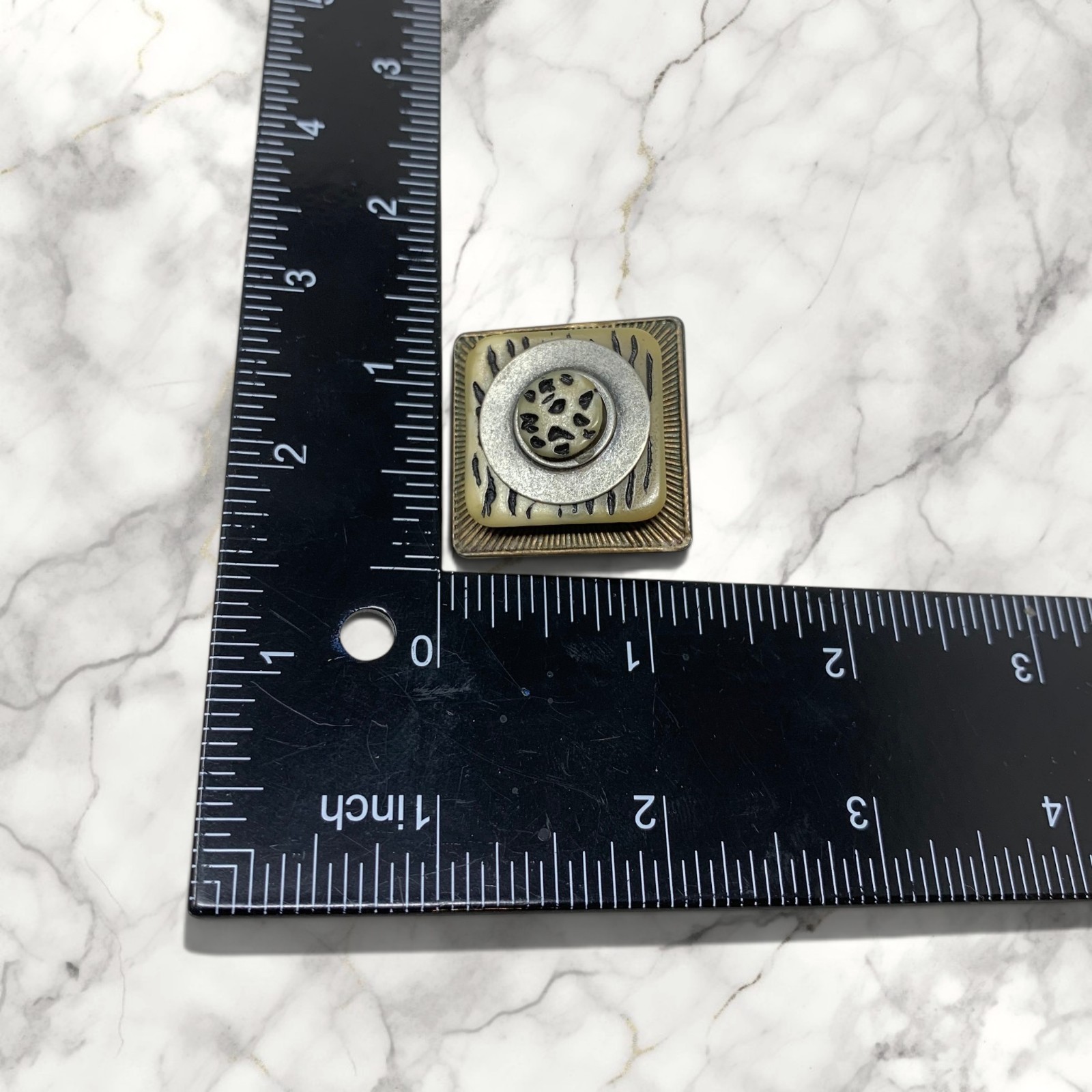 Vintage 1980’s Safari Style Clip On Earrings Geometric Square Resin Statement
