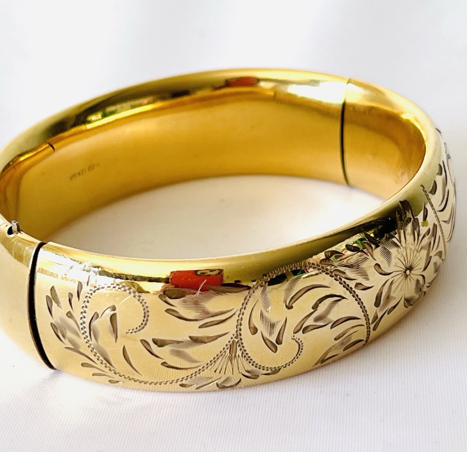 Vintage Gold Filled Etched Hinged Bangle Bracelet Victorian 1/20 12 K Gold