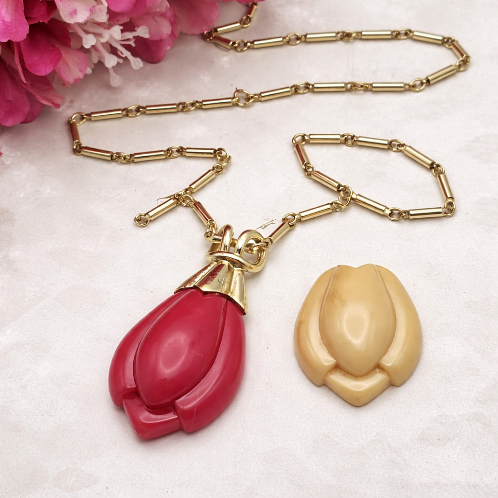 Vintage Sarah Coventry Interchangeable Tulip Necklace 23.5 In Gold Bar Link