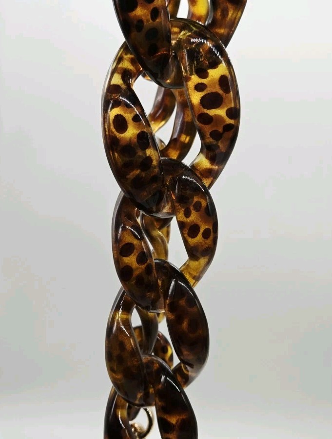Faux TORTOISE SHELL Necklace WIDE Lucite Acrylic Chain Link Rings Graduated 23″